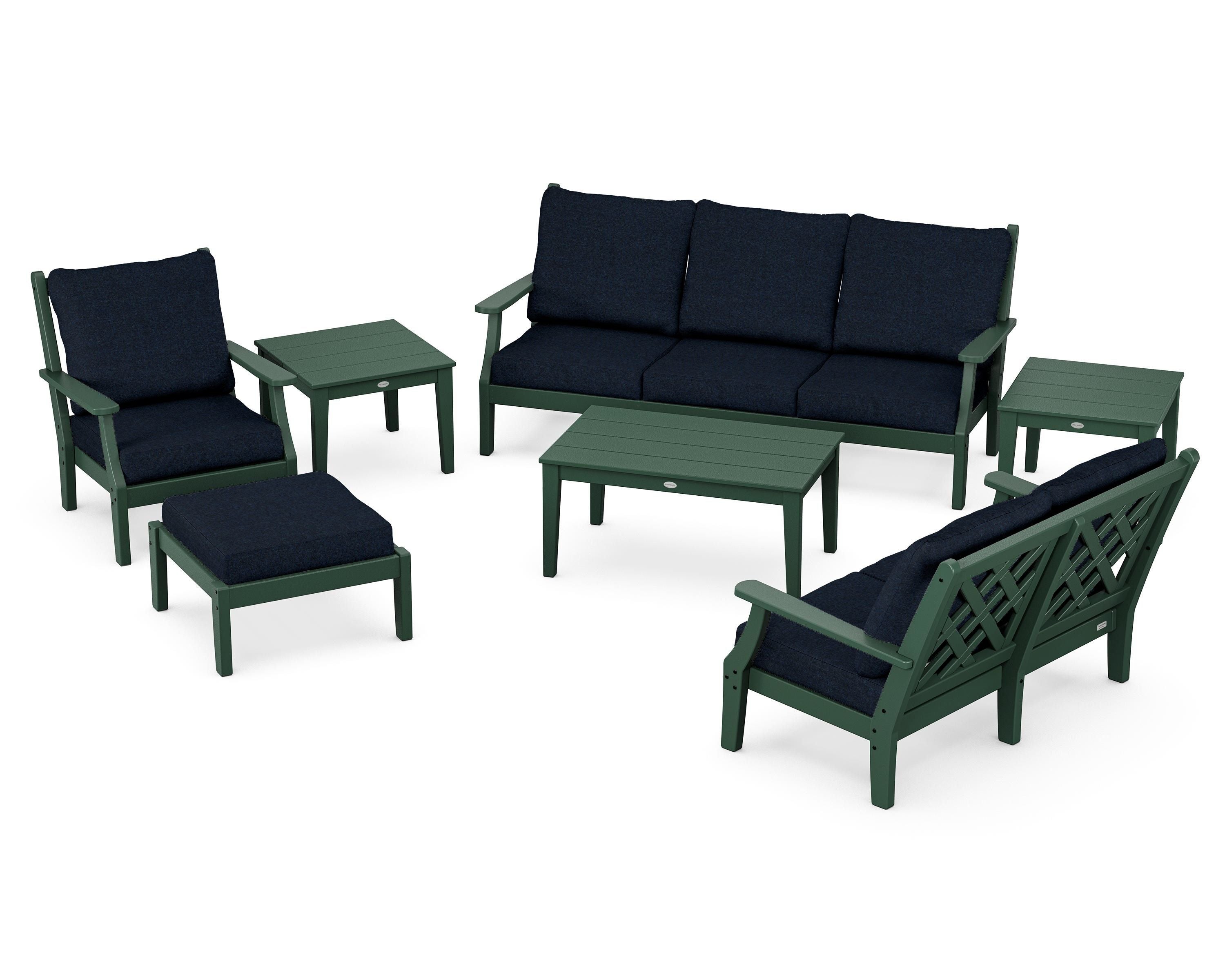 Country Living Wovendale 7-Piece Deep Seating Set in Green / Marine Indigo