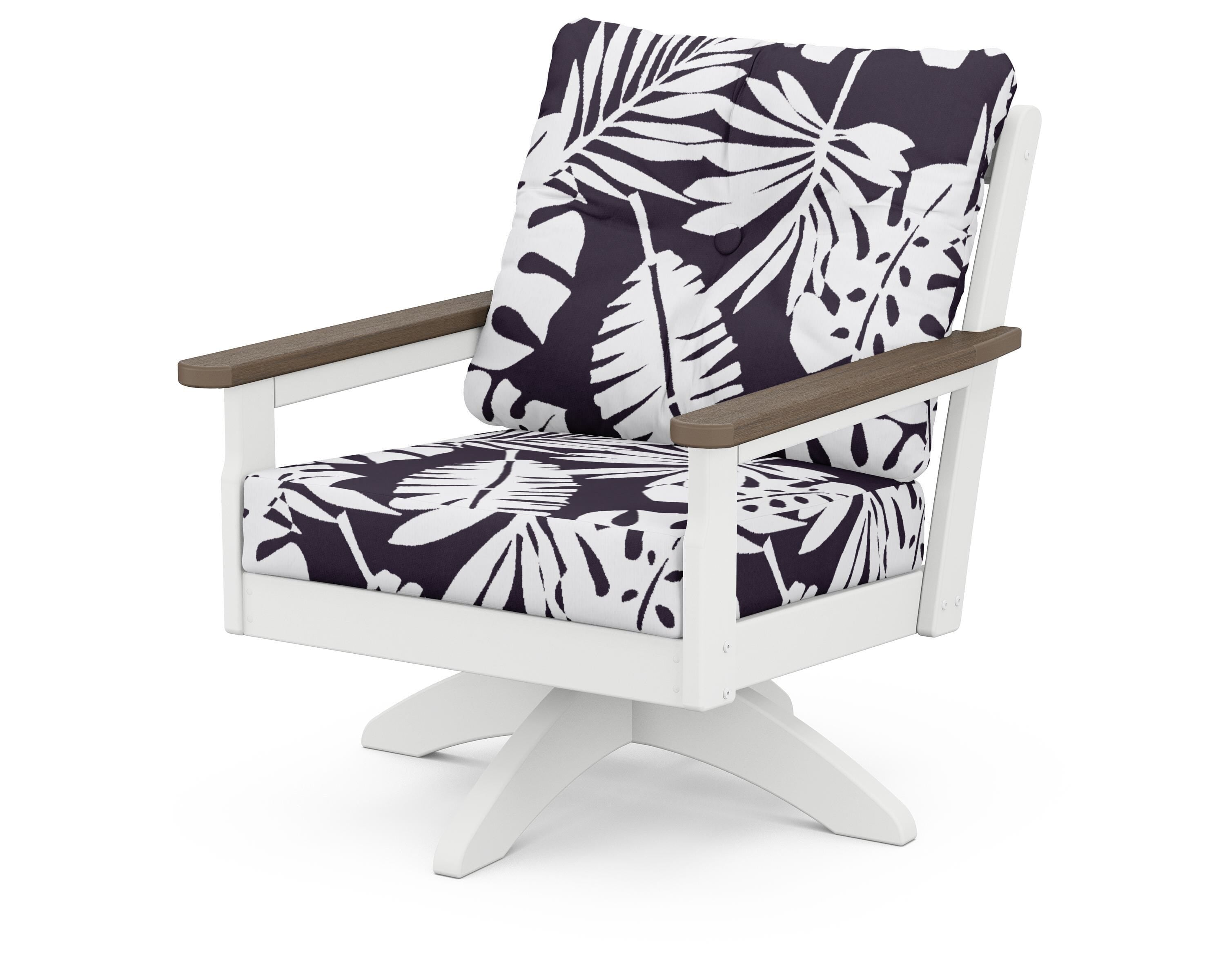 POLYWOOD® Vineyard Deep Seating Swivel Chair in White / Kona / Leaf Navy