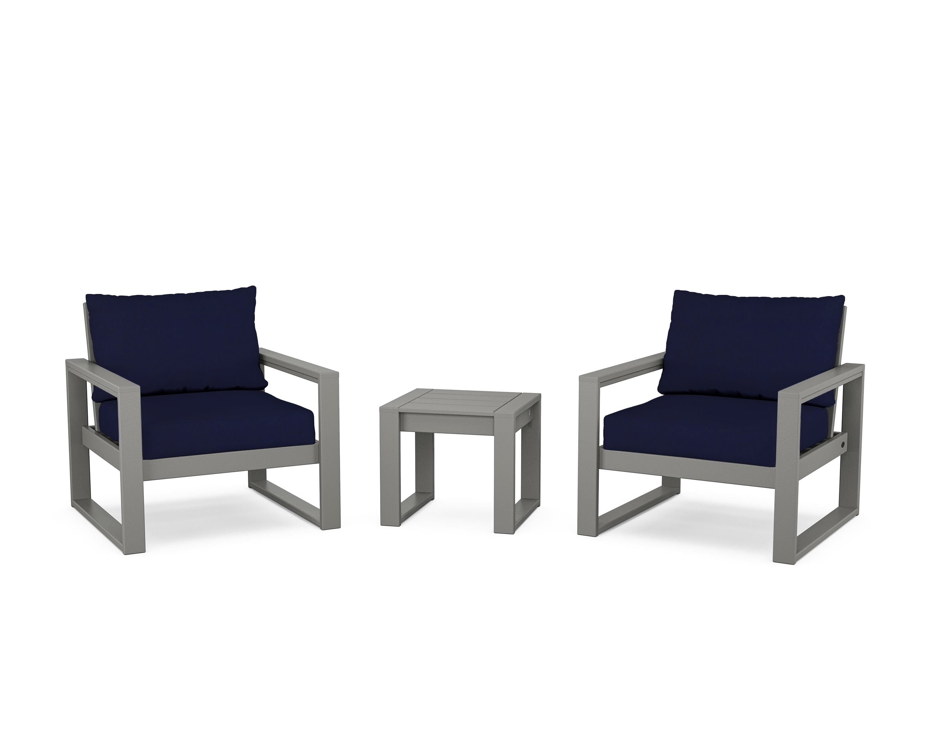 POLYWOOD® EDGE Sectional 3-Piece Deep Seating Set in Slate Grey / Navy