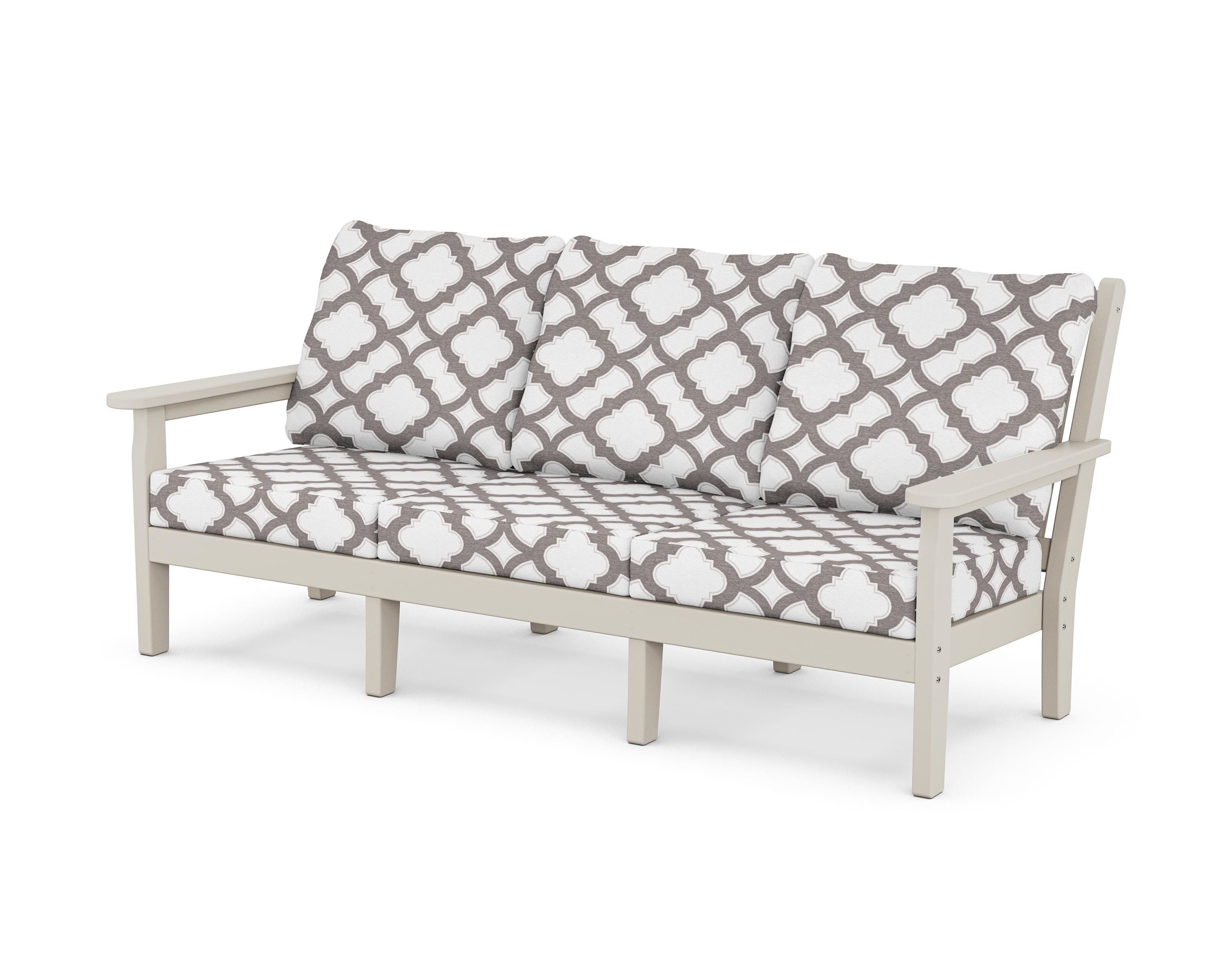 POLYWOOD® Chippendale Deep Seating Sofa in Sand / Trellis Grey Mist