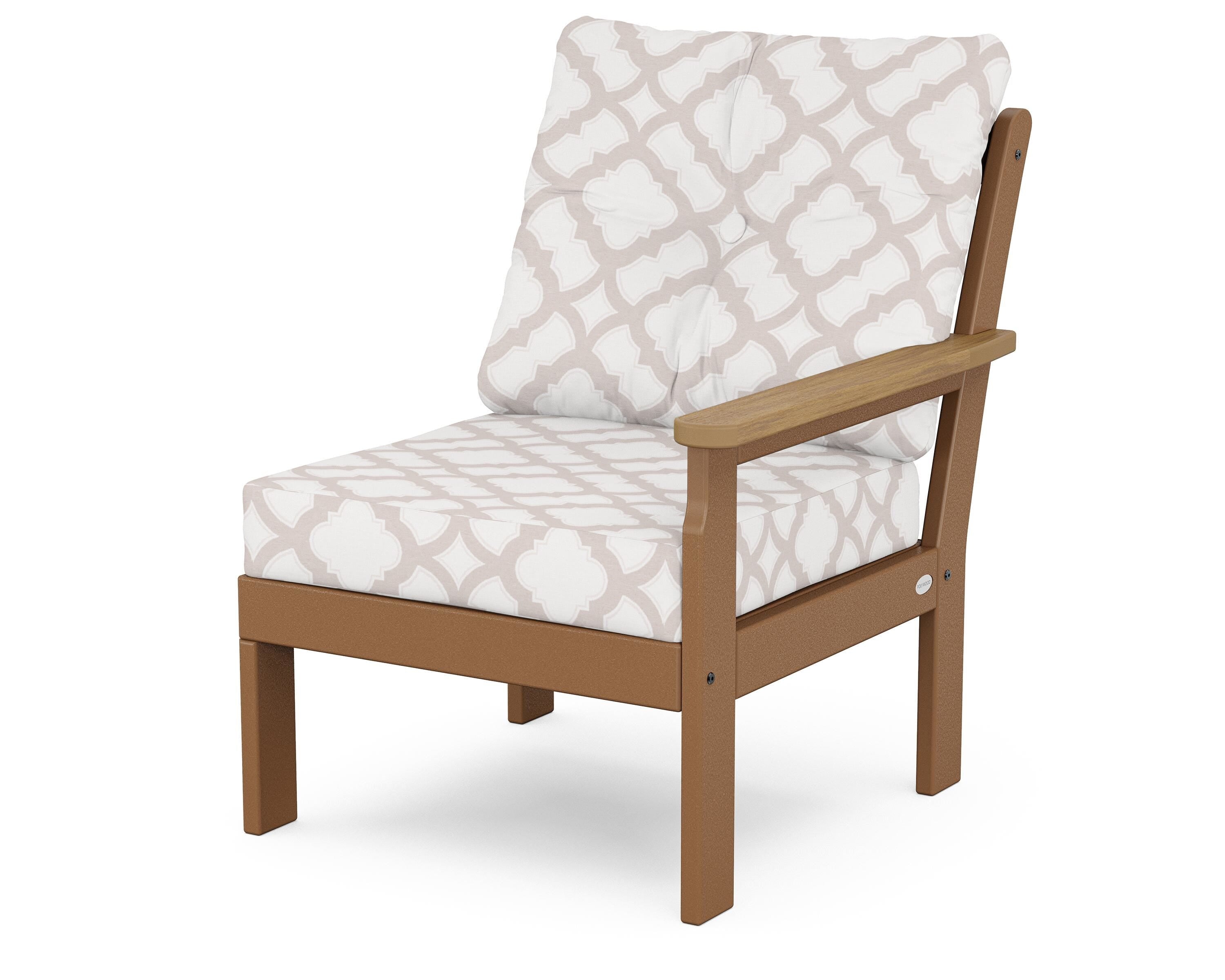 POLYWOOD® Vineyard Modular Right Arm Chair in Teak / Natural / Trellis Dune Burlap