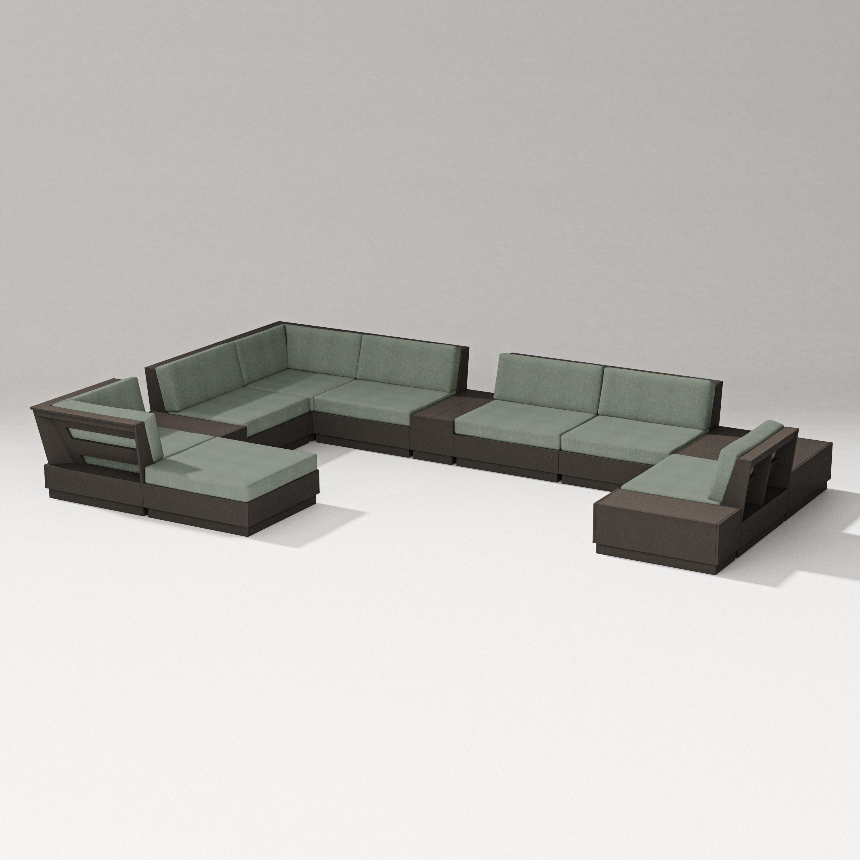 PW Designer Series Elevate 12-Piece Conversation Sectional Set in Vintage Coffee / Cast Sage