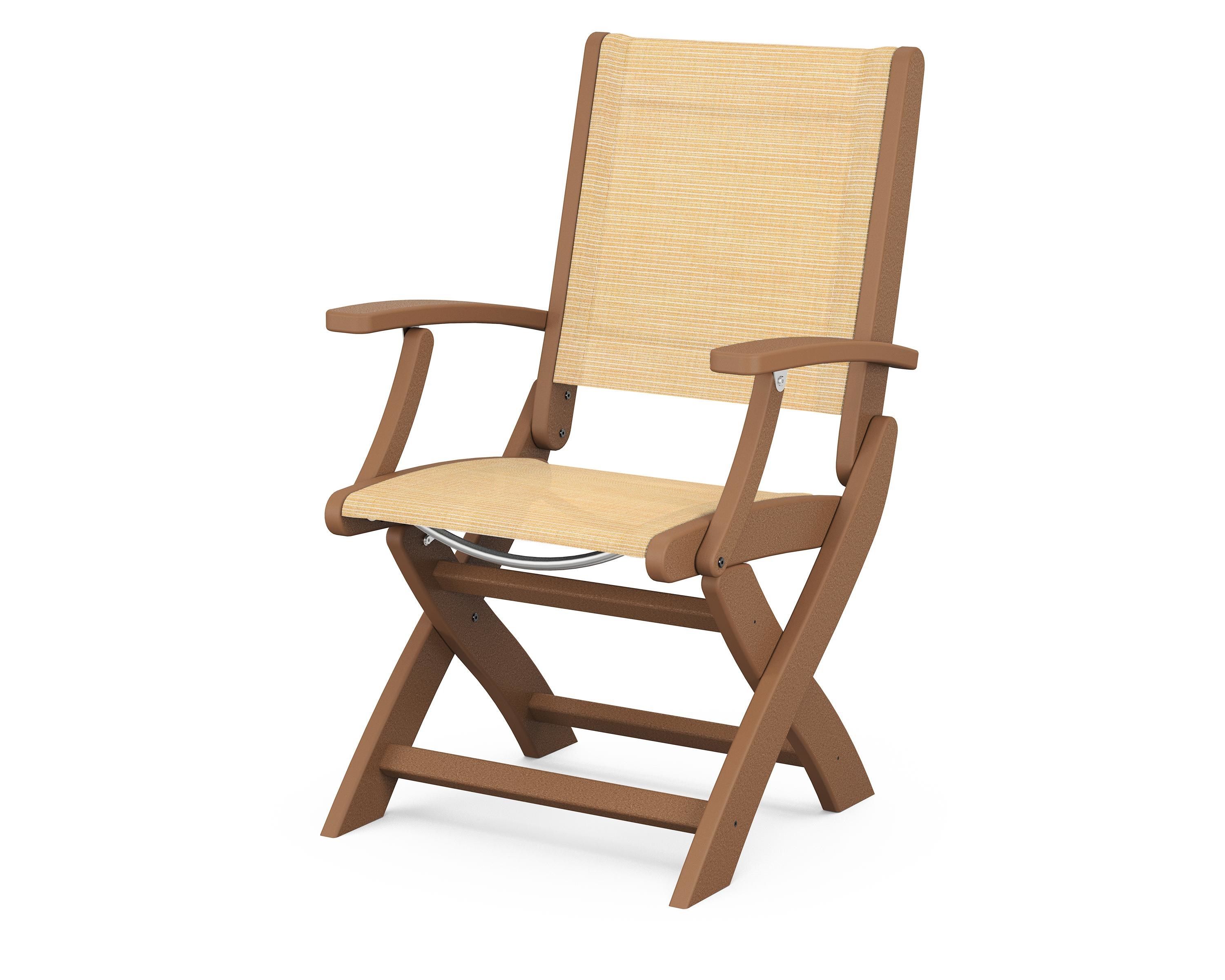 POLYWOOD® Coastal Folding Chair in Teak / Dupioni Apricot Sling