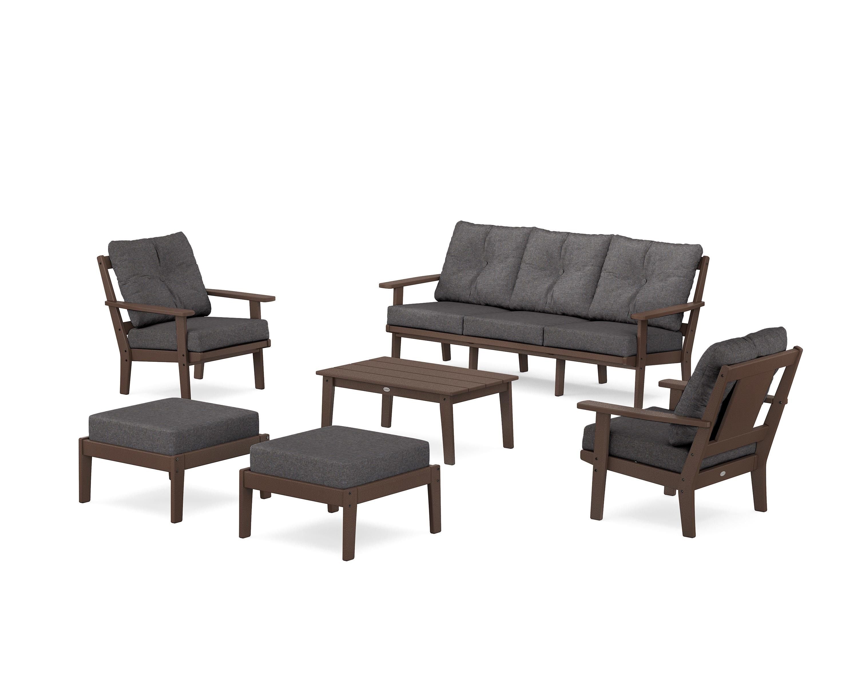 POLYWOOD® Prairie 6-Piece Lounge Sofa Set in Mahogany / Ash Charcoal