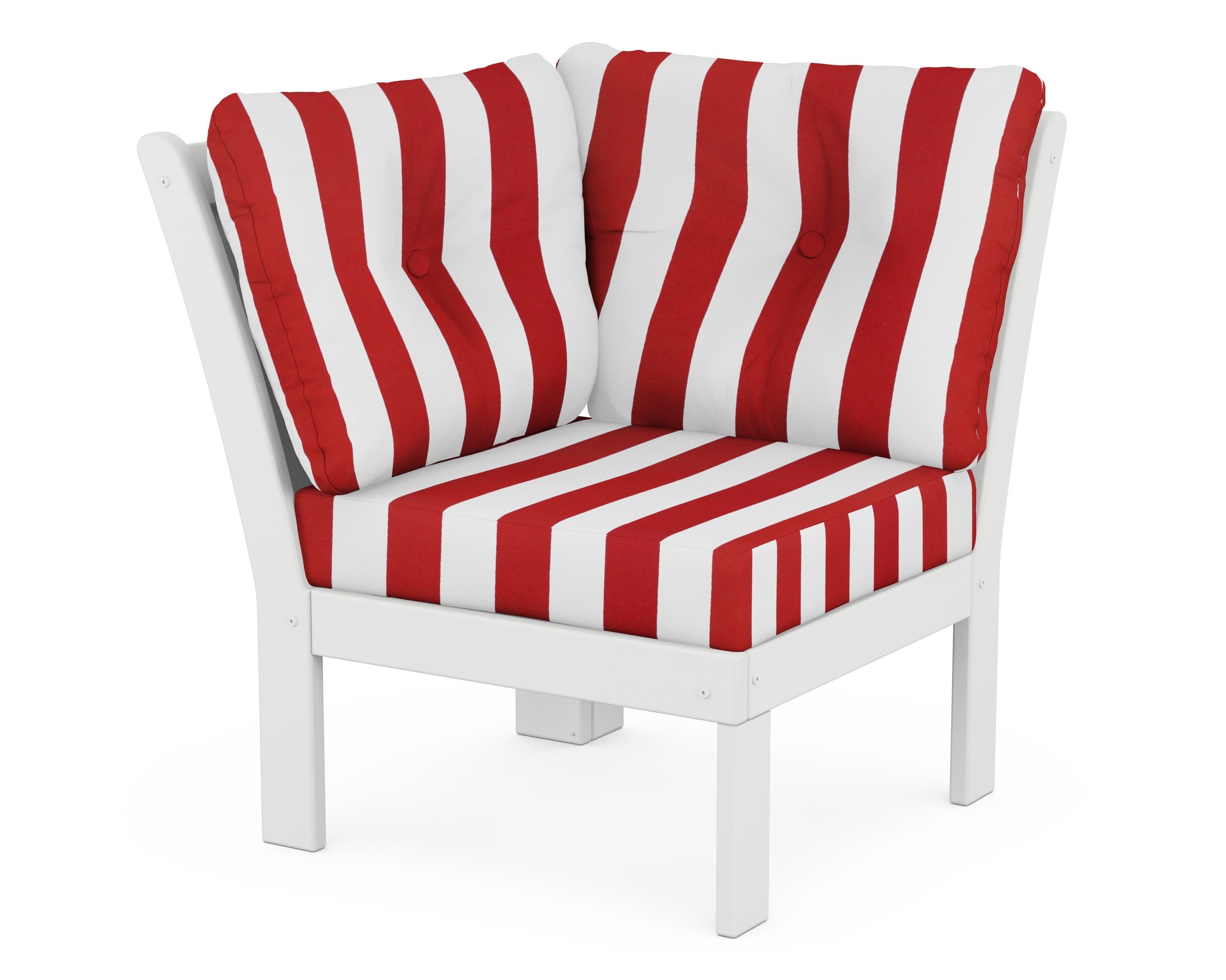 POLYWOOD® Vineyard Modular Corner Chair in White / Cabana Stripe Crimson