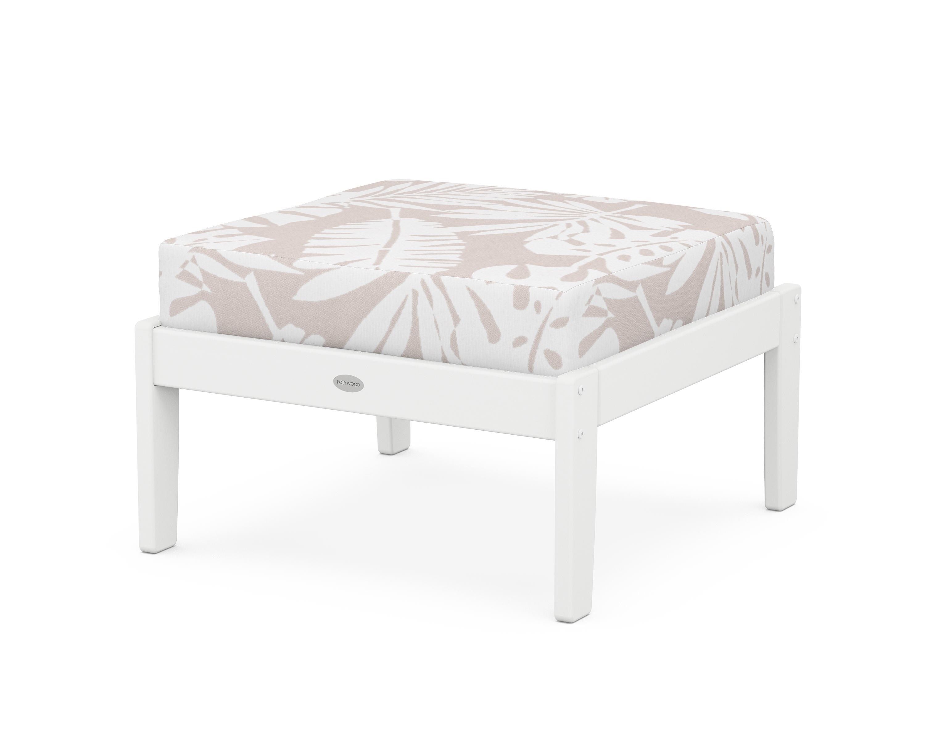 POLYWOOD® Braxton Deep Seating Ottoman in White / Leaf Dune Burlap