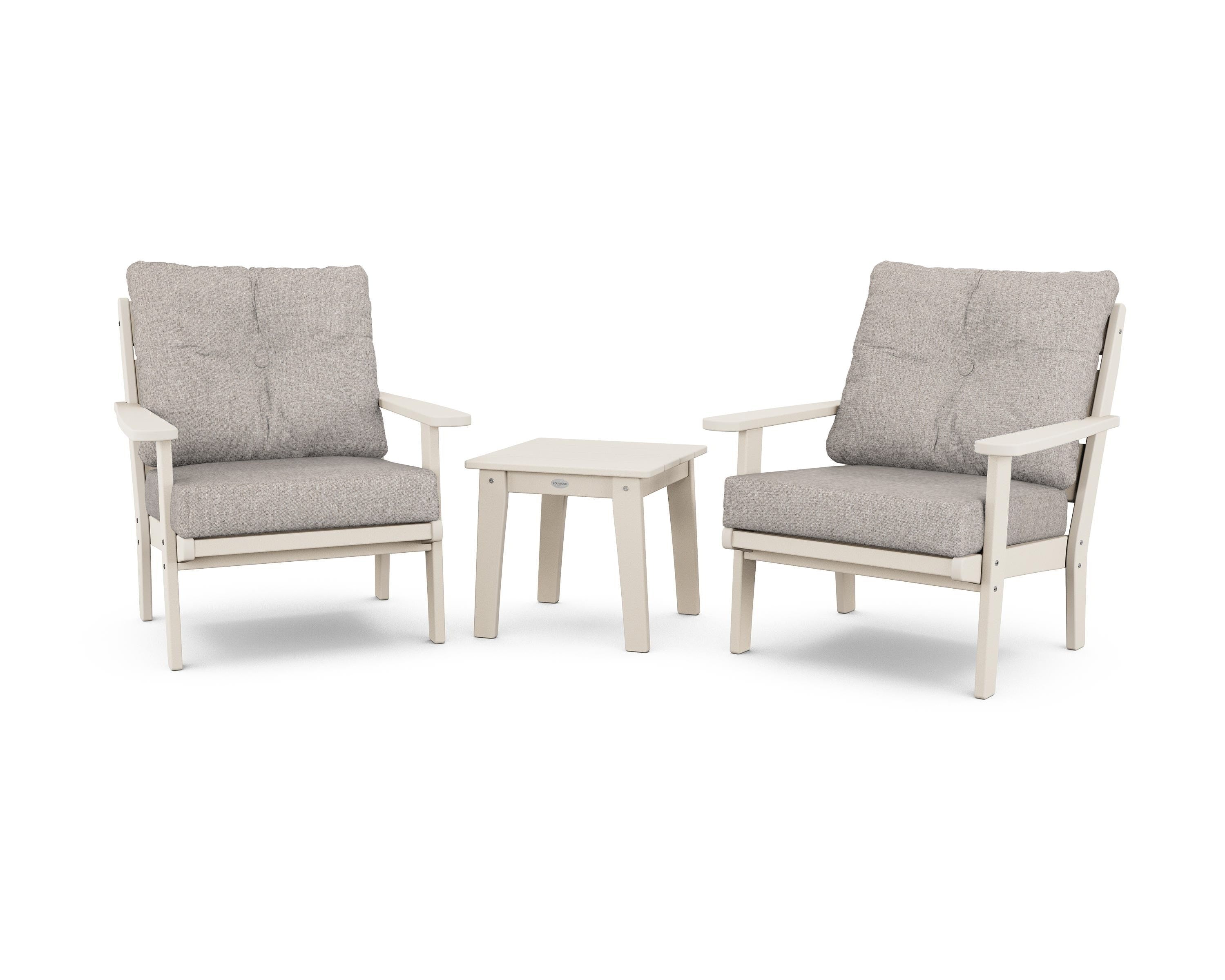 POLYWOOD® Lakeside 3-Piece Deep Seating Chair Set in Sand / Weathered Tweed