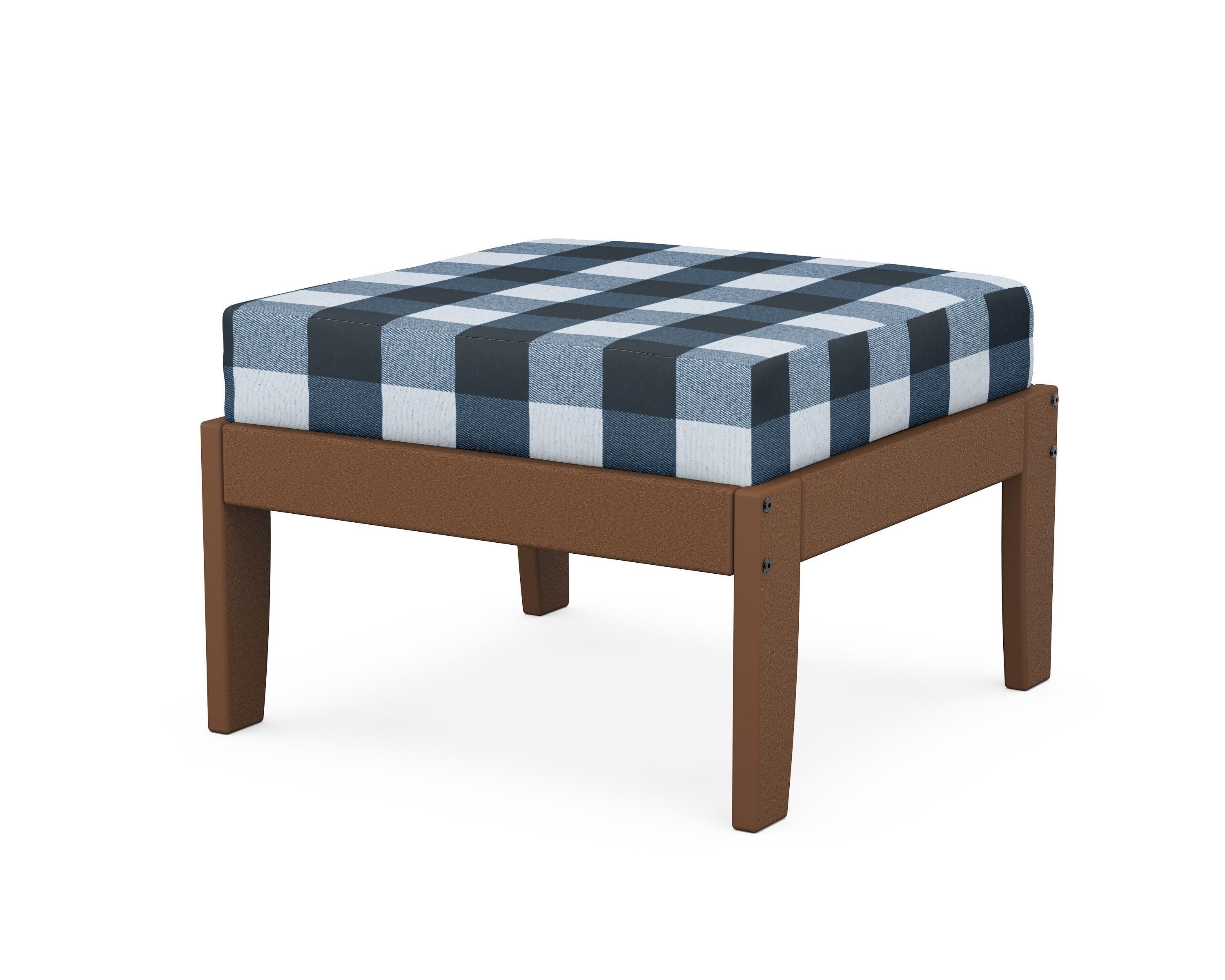 Unbranded Modular Ottoman - Classic in Teak / Buffalo Plaid Marine Indigo