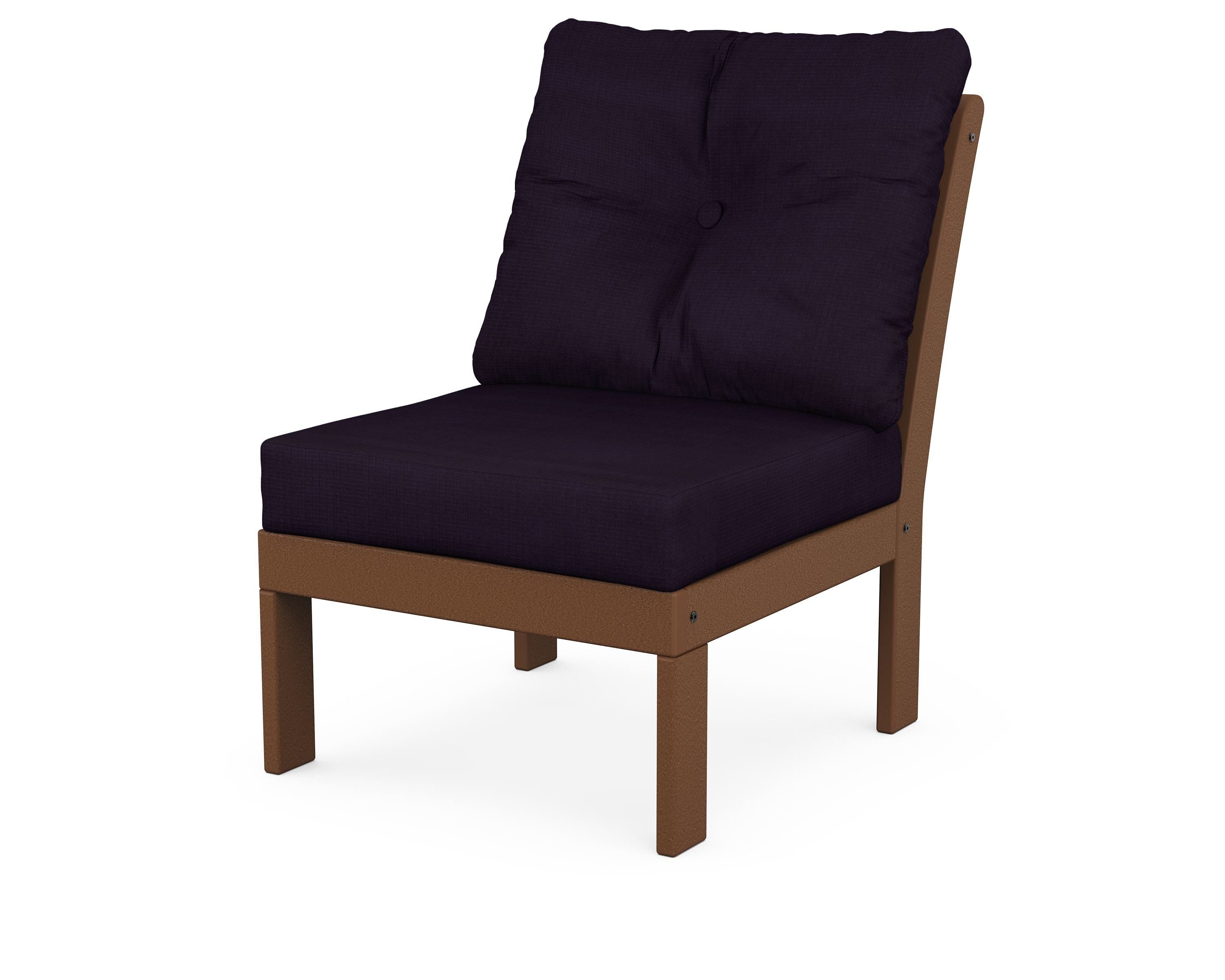 POLYWOOD® Vineyard Modular Armless Chair in Teak / Navy Linen