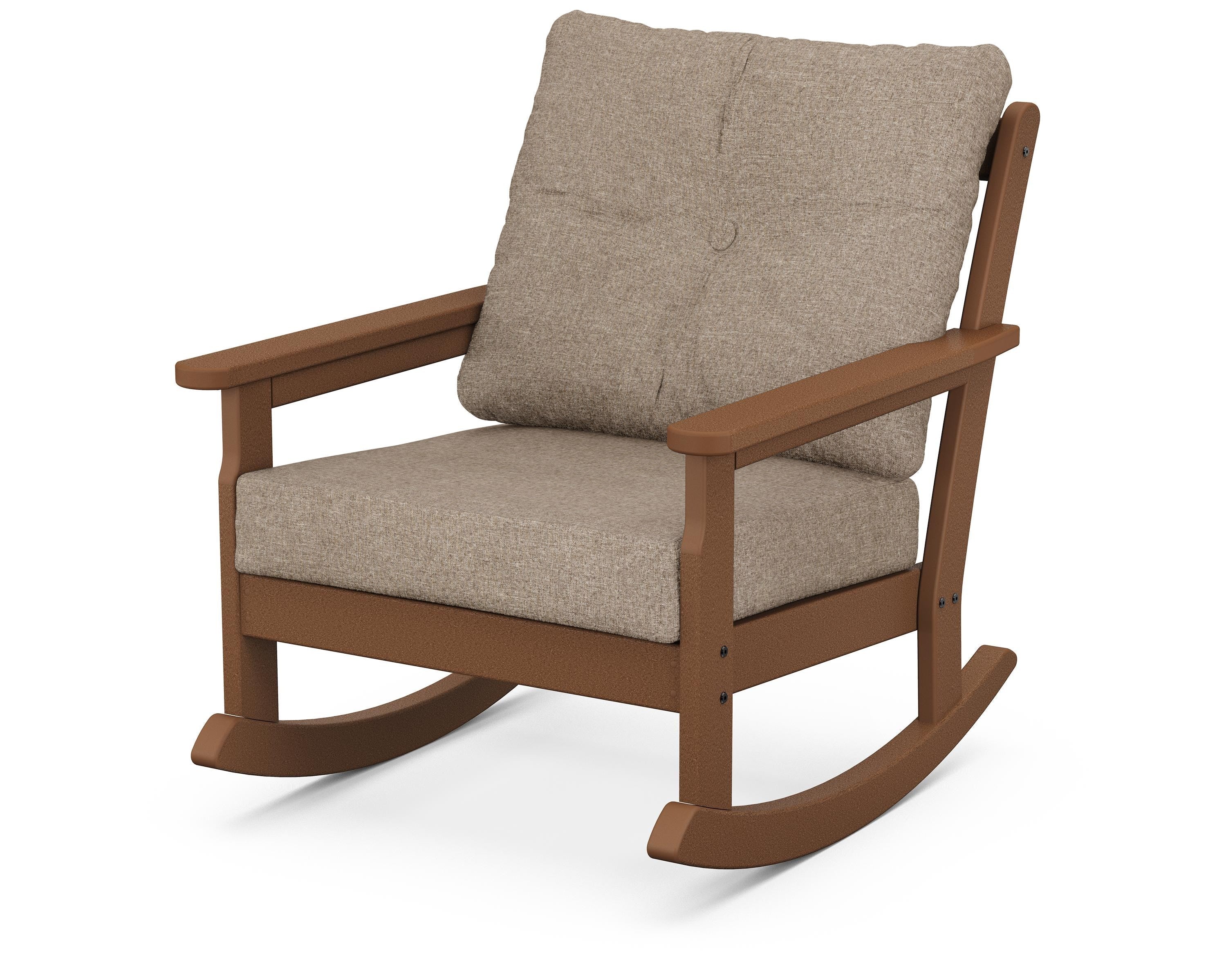 POLYWOOD® Vineyard Deep Seating Rocking Chair in Teak / Spiced Burlap