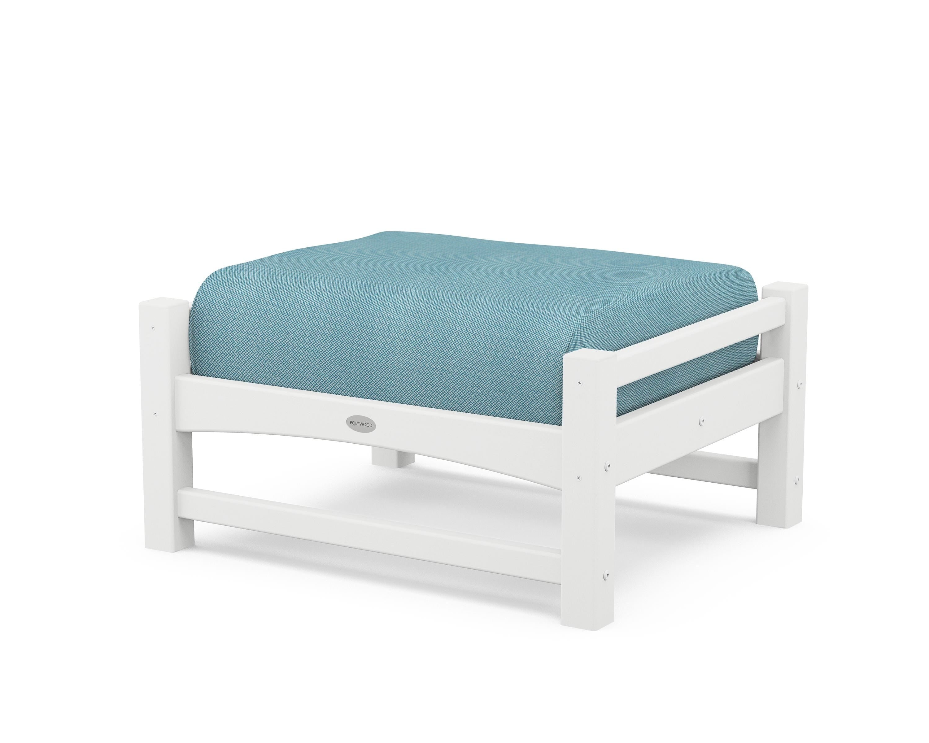 POLYWOOD® Club Ottoman in White / Lattice Sky Blue
