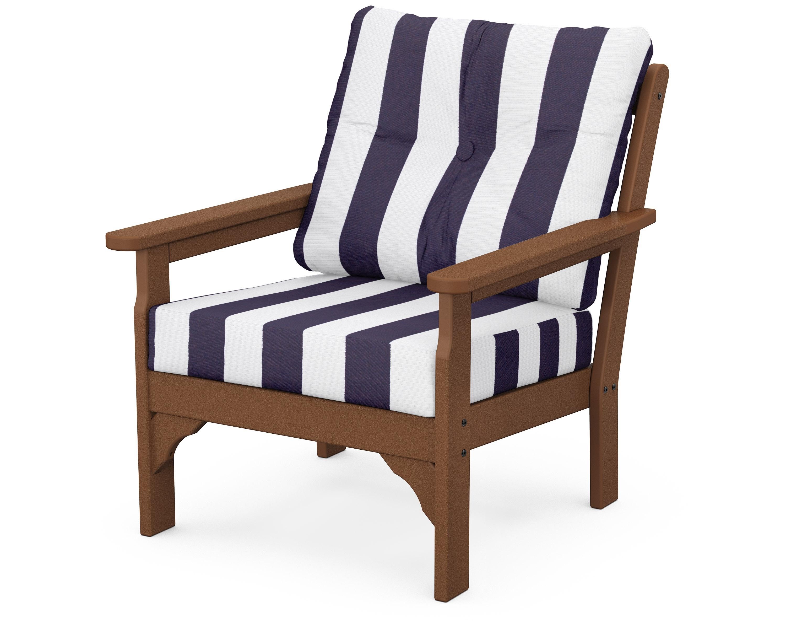 POLYWOOD® Vineyard Deep Seating Chair in Teak / Cabana Stripe Navy