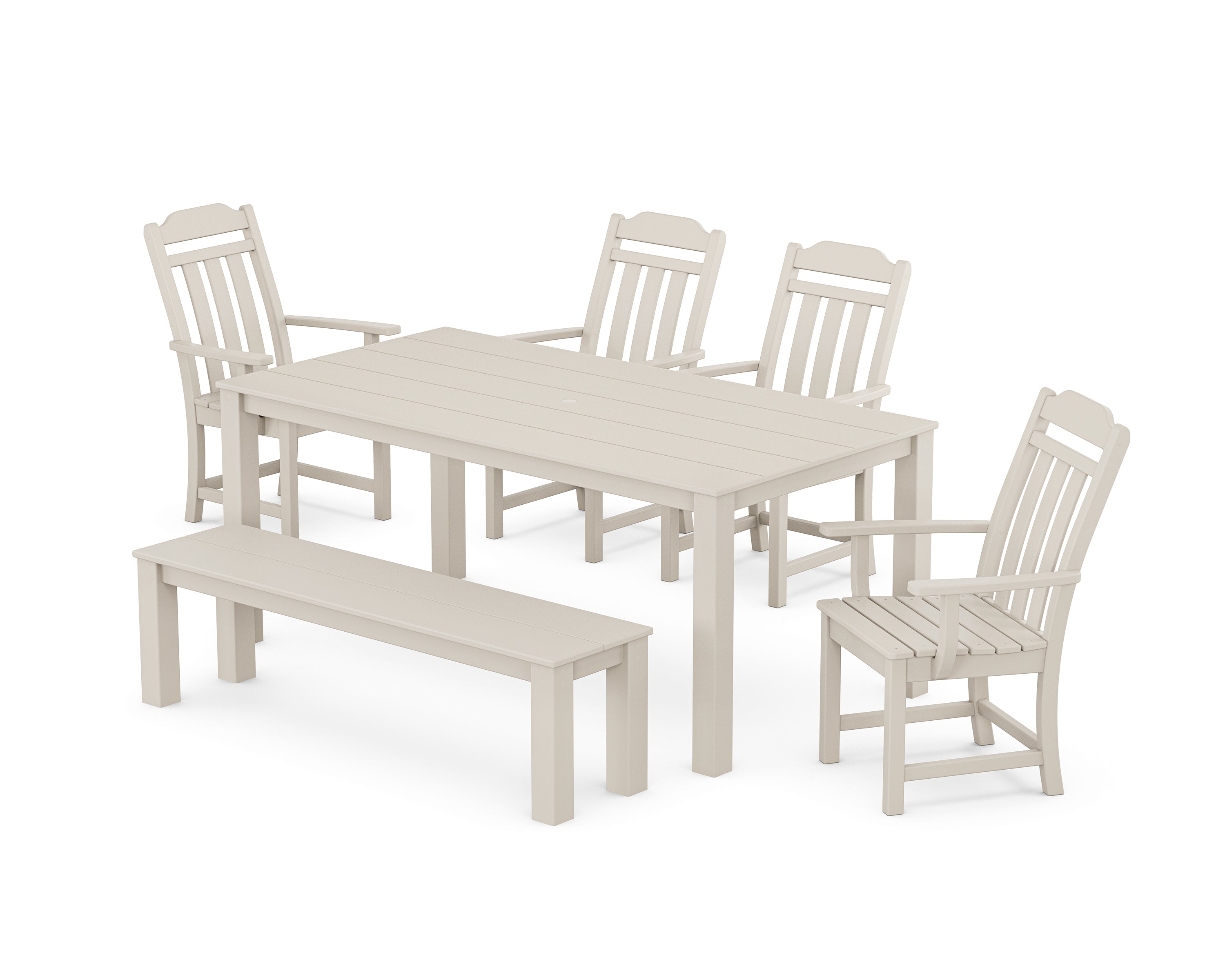 Country Living Cottage 6-Piece Parsons Dining Set with Bench in Sand