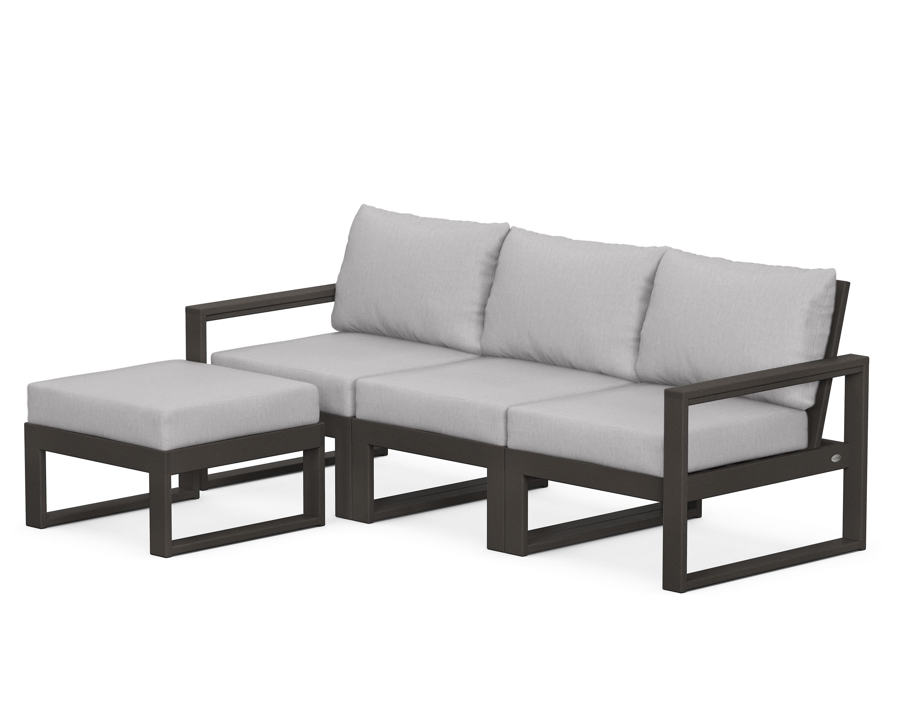 POLYWOOD® EDGE 4-Piece Modular Deep Seating Set with Ottoman in Vintage Coffee / Granite