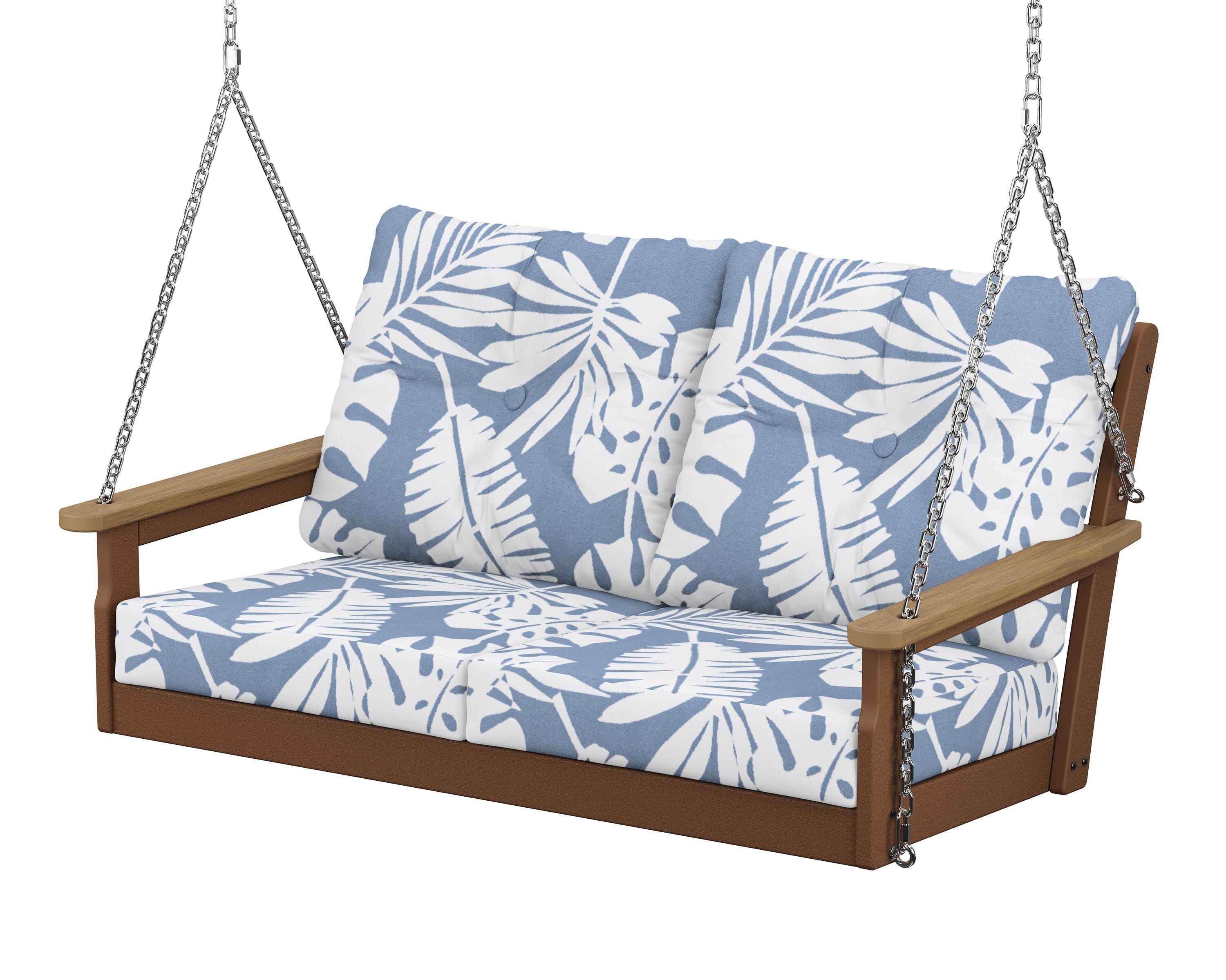 POLYWOOD® Vineyard Deep Seating Swing in Teak / Natural / Leaf Sky Blue