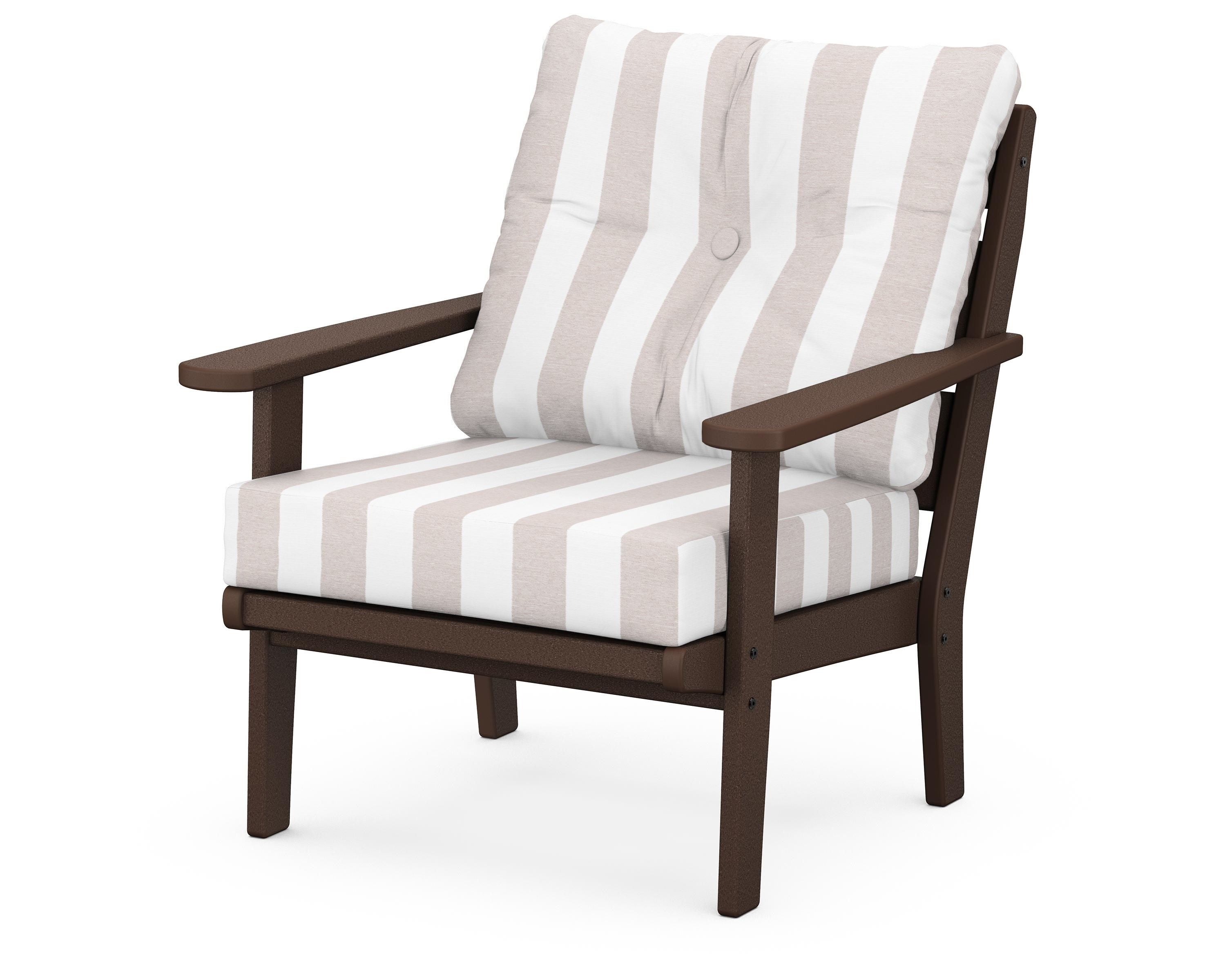 POLYWOOD® Lakeside Deep Seating Chair in Mahogany / Cabana Stripe Dune Burlap