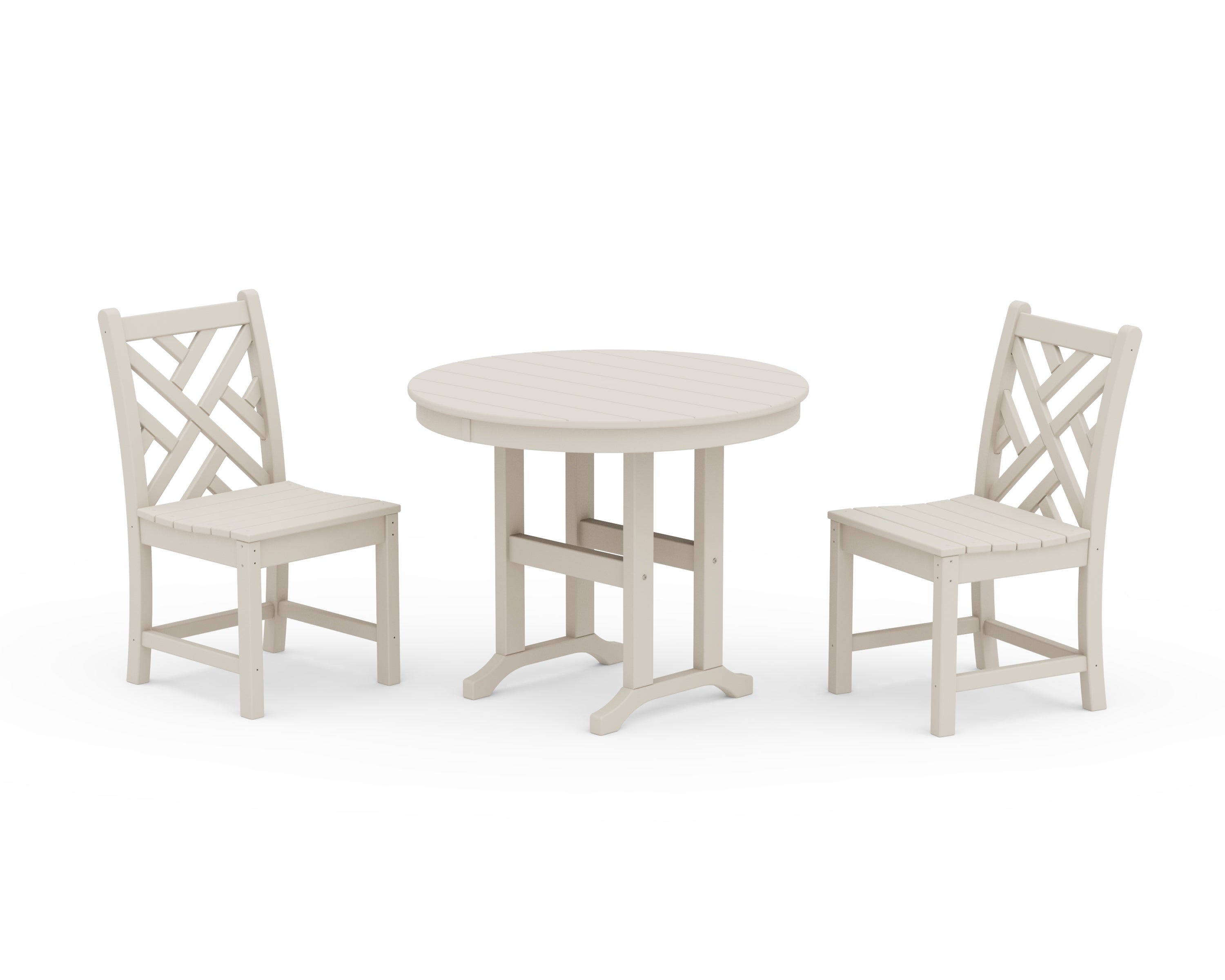 POLYWOOD® Chippendale Side Chair 3-Piece Round Dining Set in Sand