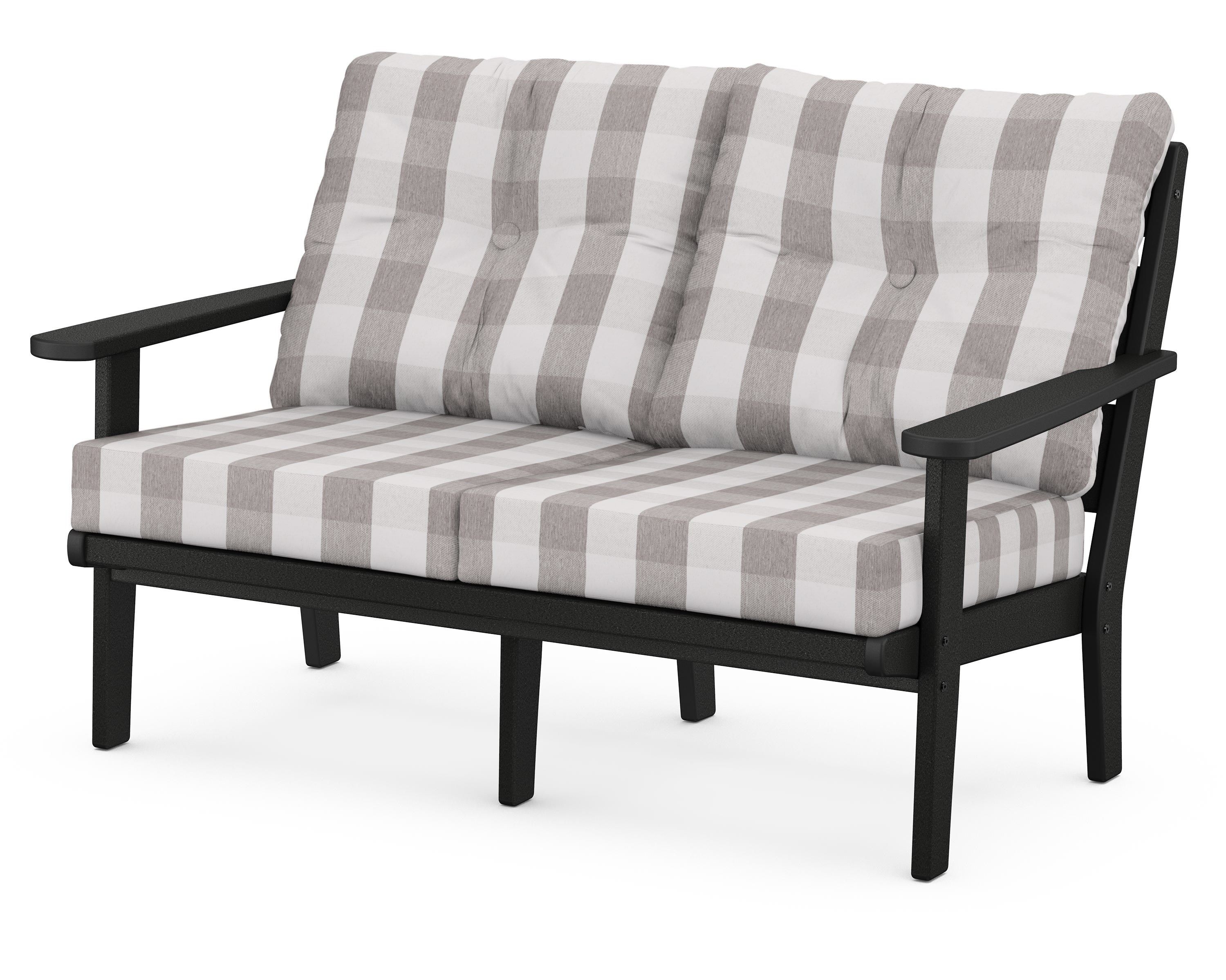 POLYWOOD® Lakeside Deep Seating Loveseat in Black / Buffalo Plaid Grey Mist