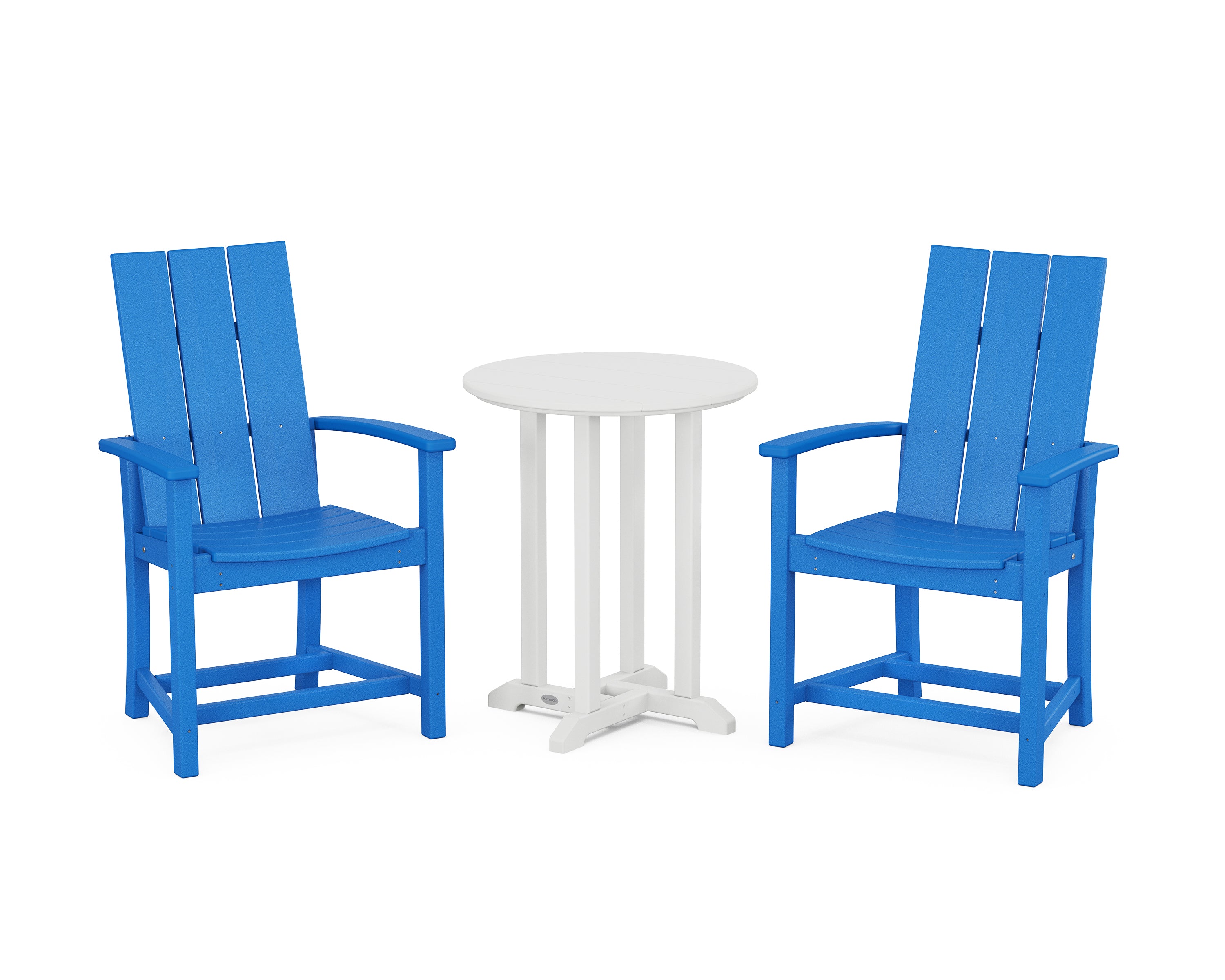 POLYWOOD® Modern Adirondack 3-Piece Round Farmhouse Bistro Dining Set in Pacific Blue / White