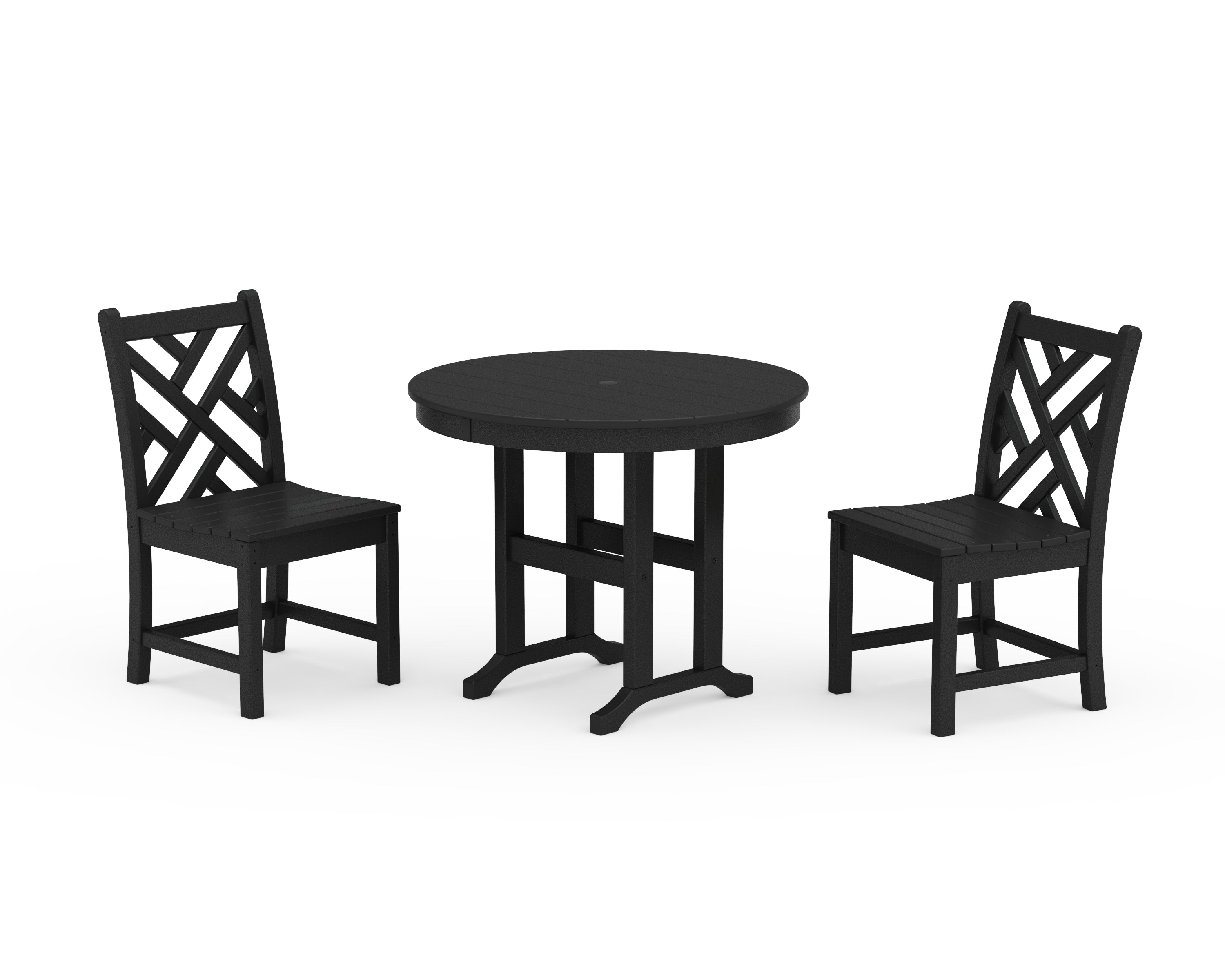POLYWOOD® Chippendale Side Chair 3-Piece Round Dining Set in Black