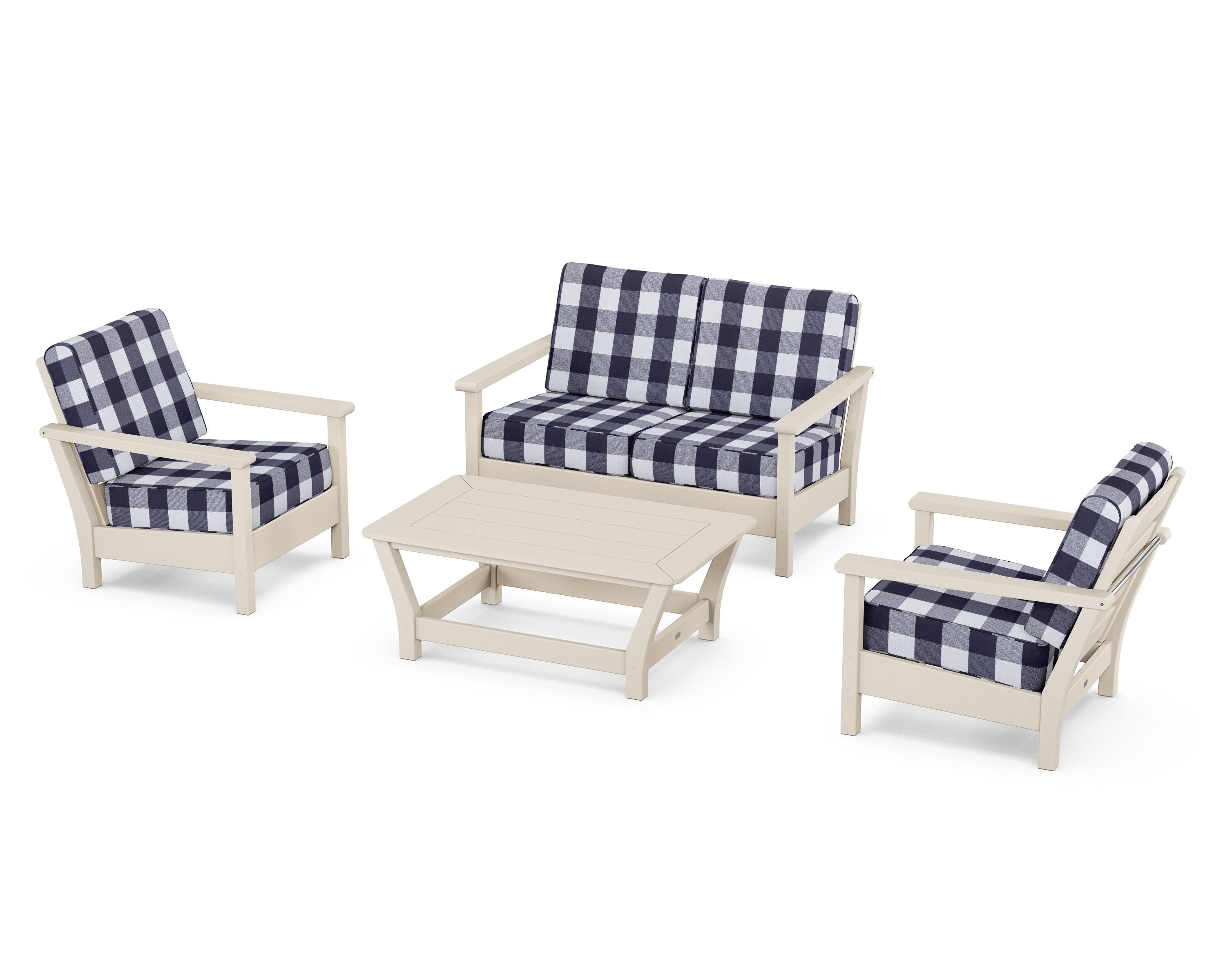 POLYWOOD® Harbour 4-Piece Deep Seating Set in Sand / Buffalo Plaid Navy