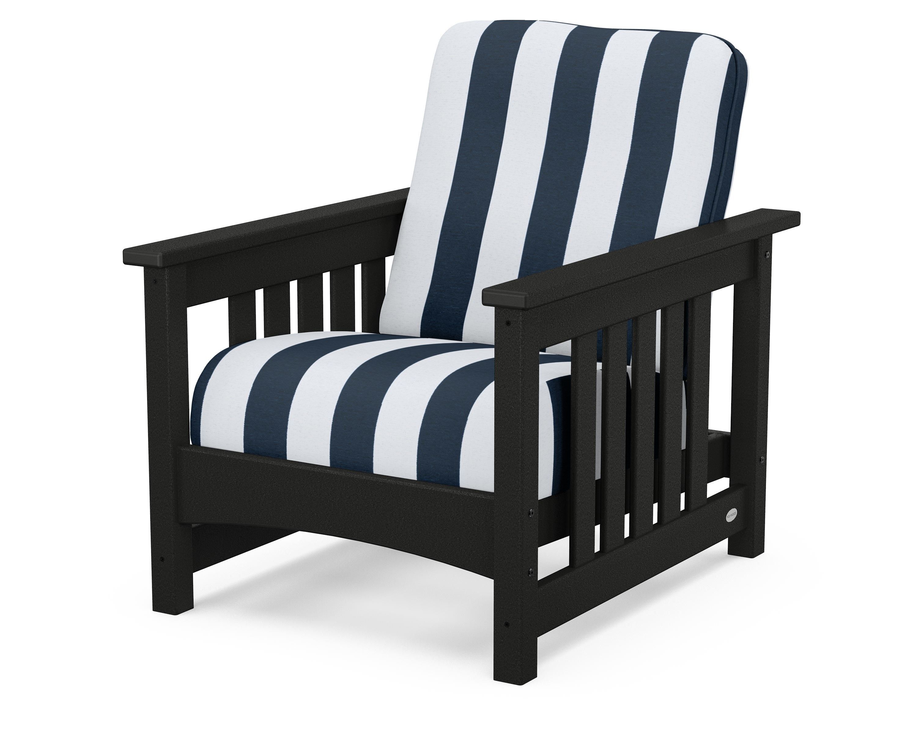 POLYWOOD® Club Mission Chair in Black / Cabana Stripe Marine Indigo