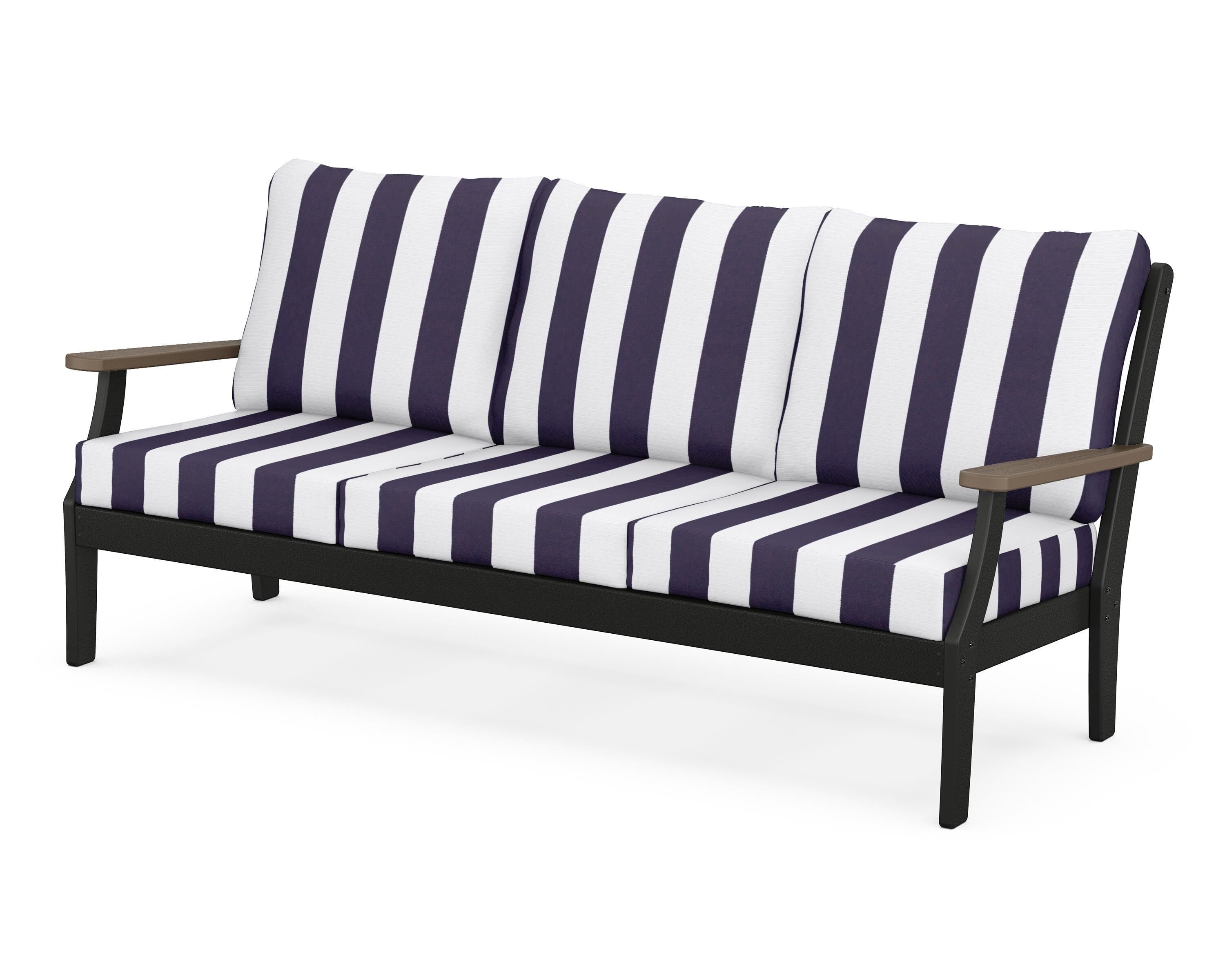 POLYWOOD® Braxton Deep Seating Sofa in Black / Kona / Cabana Stripe Navy