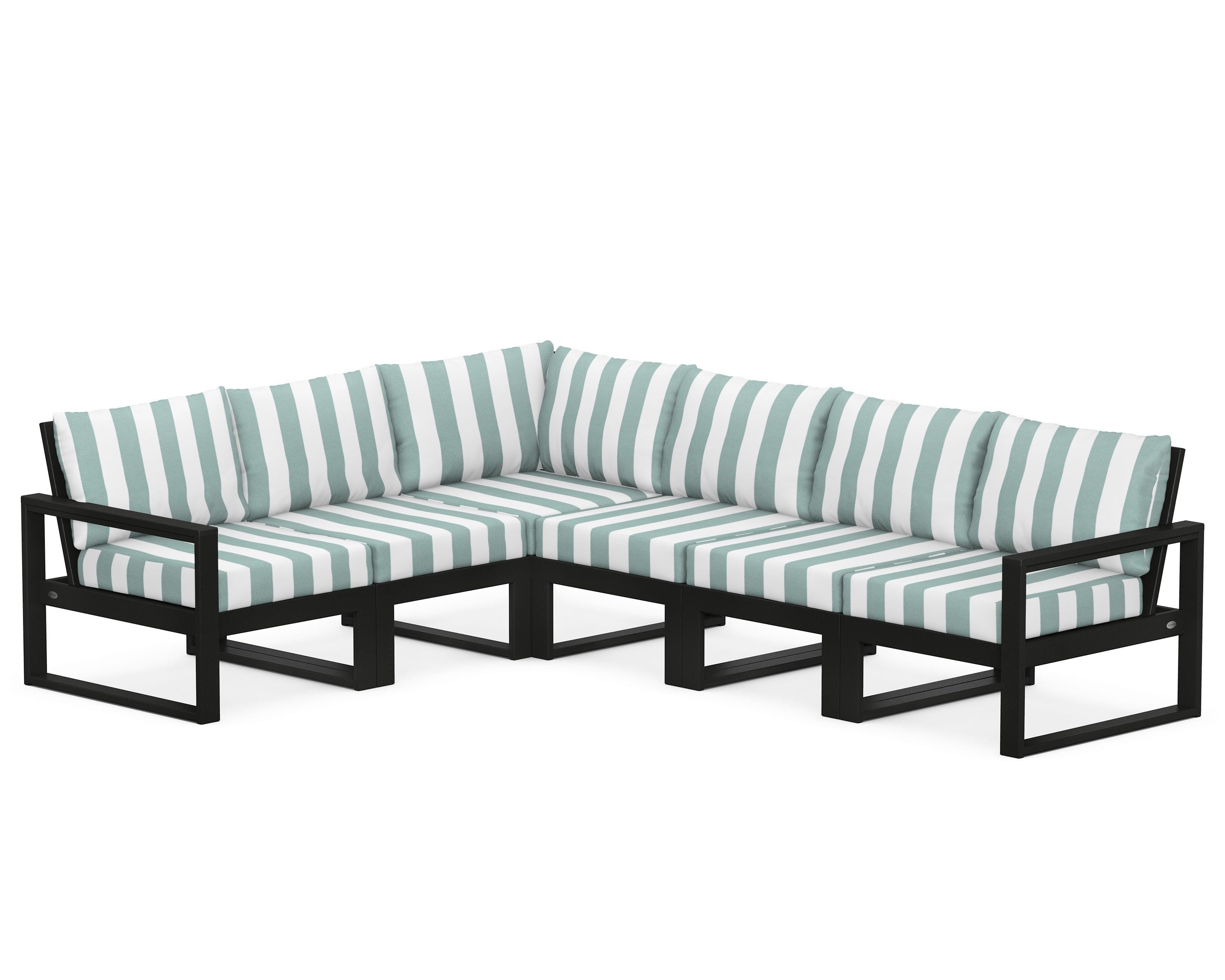 POLYWOOD® EDGE 6-Piece Modular Deep Seating Set in Black / Cabana Stripe Glacier Spa