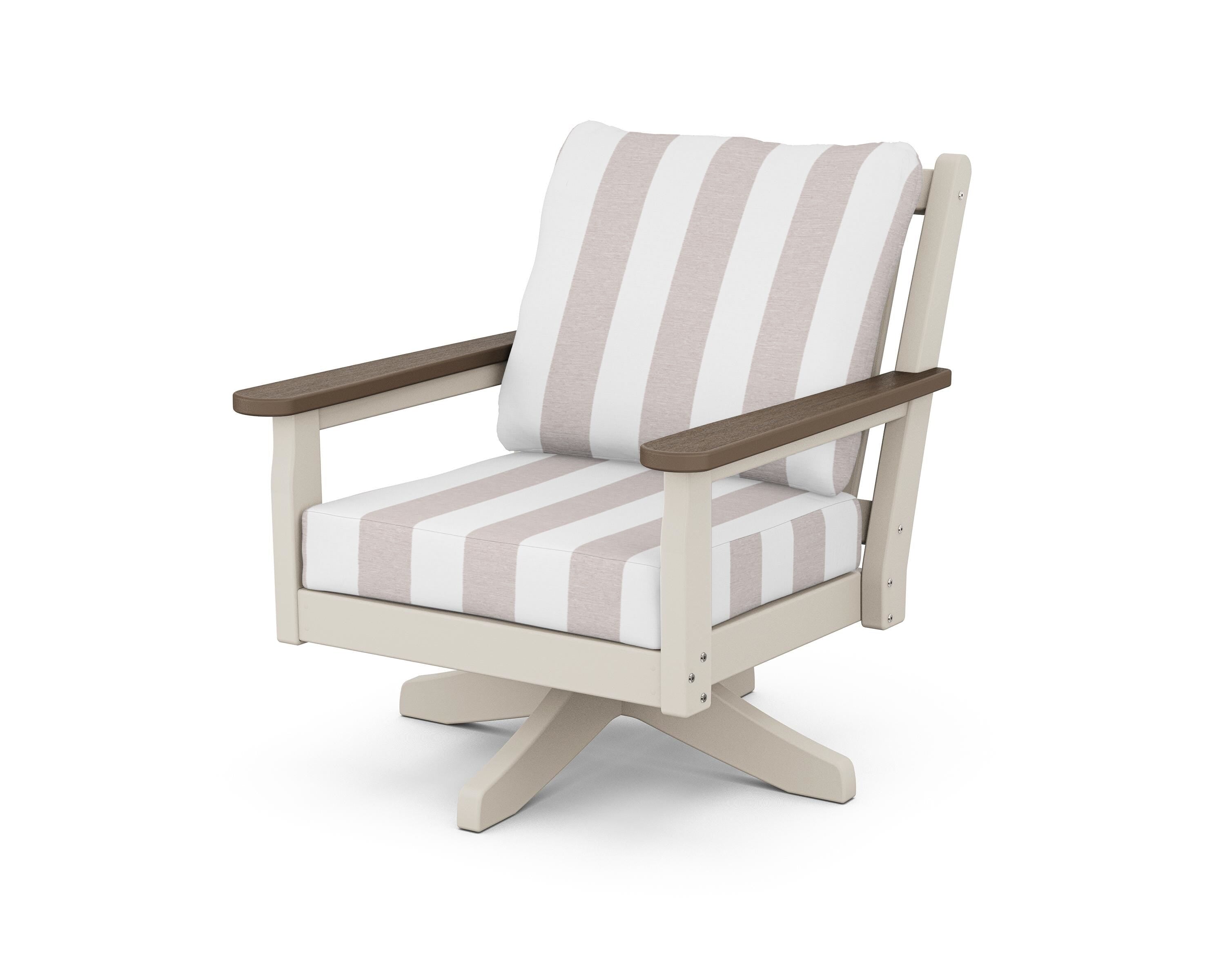 POLYWOOD® Chippendale Deep Seating Swivel Chair in Sand / Kona / Cabana Stripe Dune Burlap