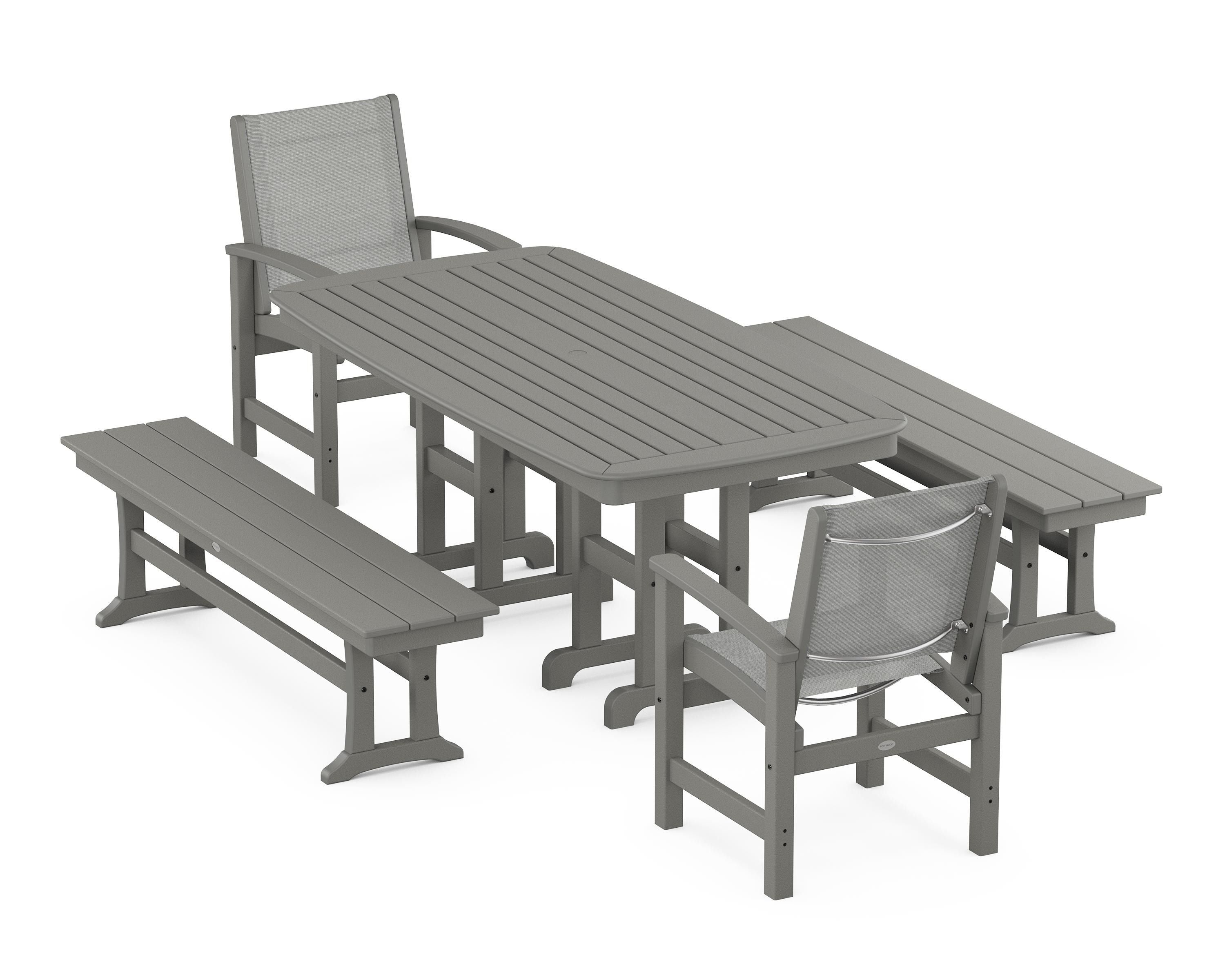 POLYWOOD® Coastal 5-Piece Dining Set in Slate Grey / Metallic Sling