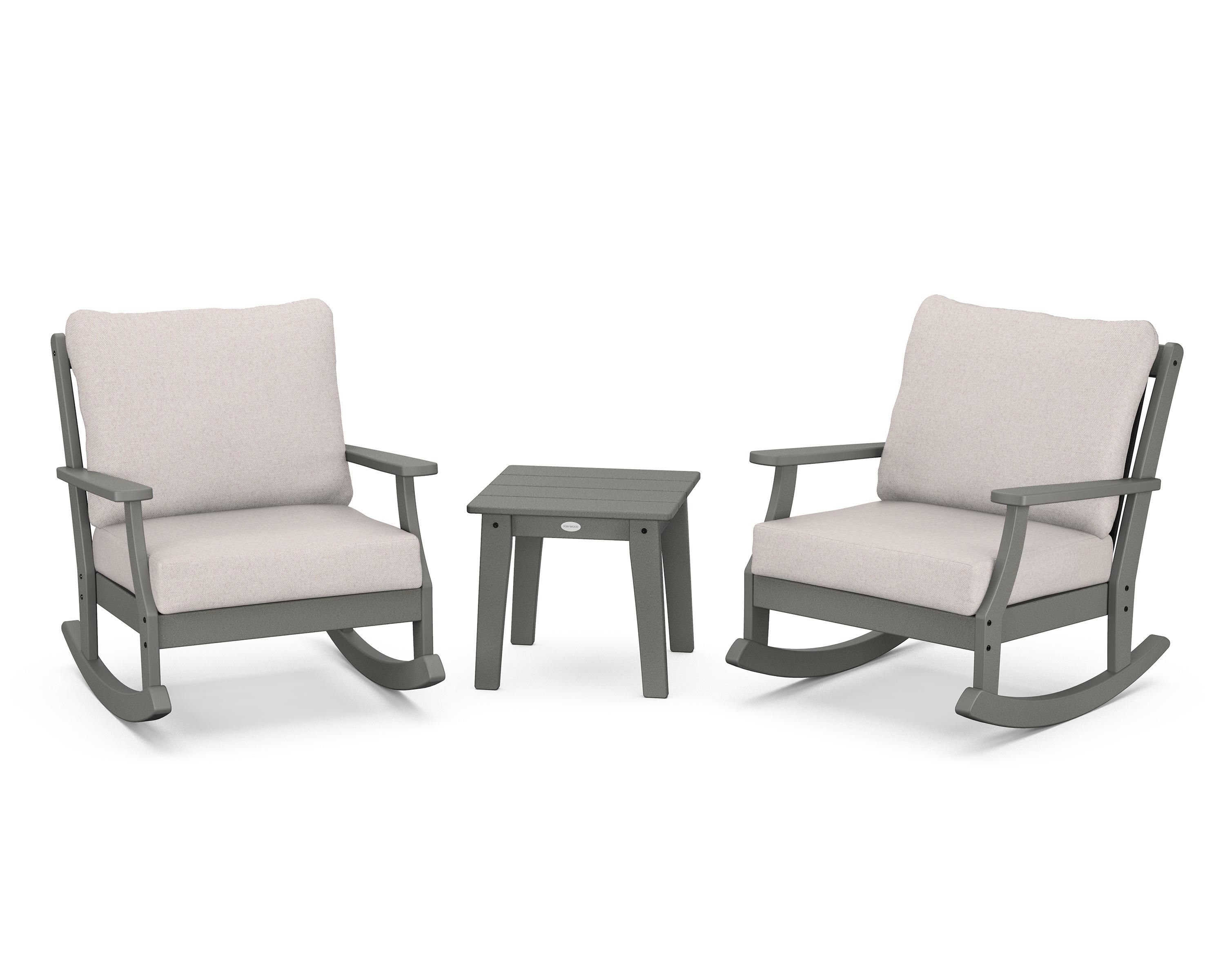 POLYWOOD® Braxton 3-Piece Deep Seating Rocker Set in Slate Grey / Dune Burlap