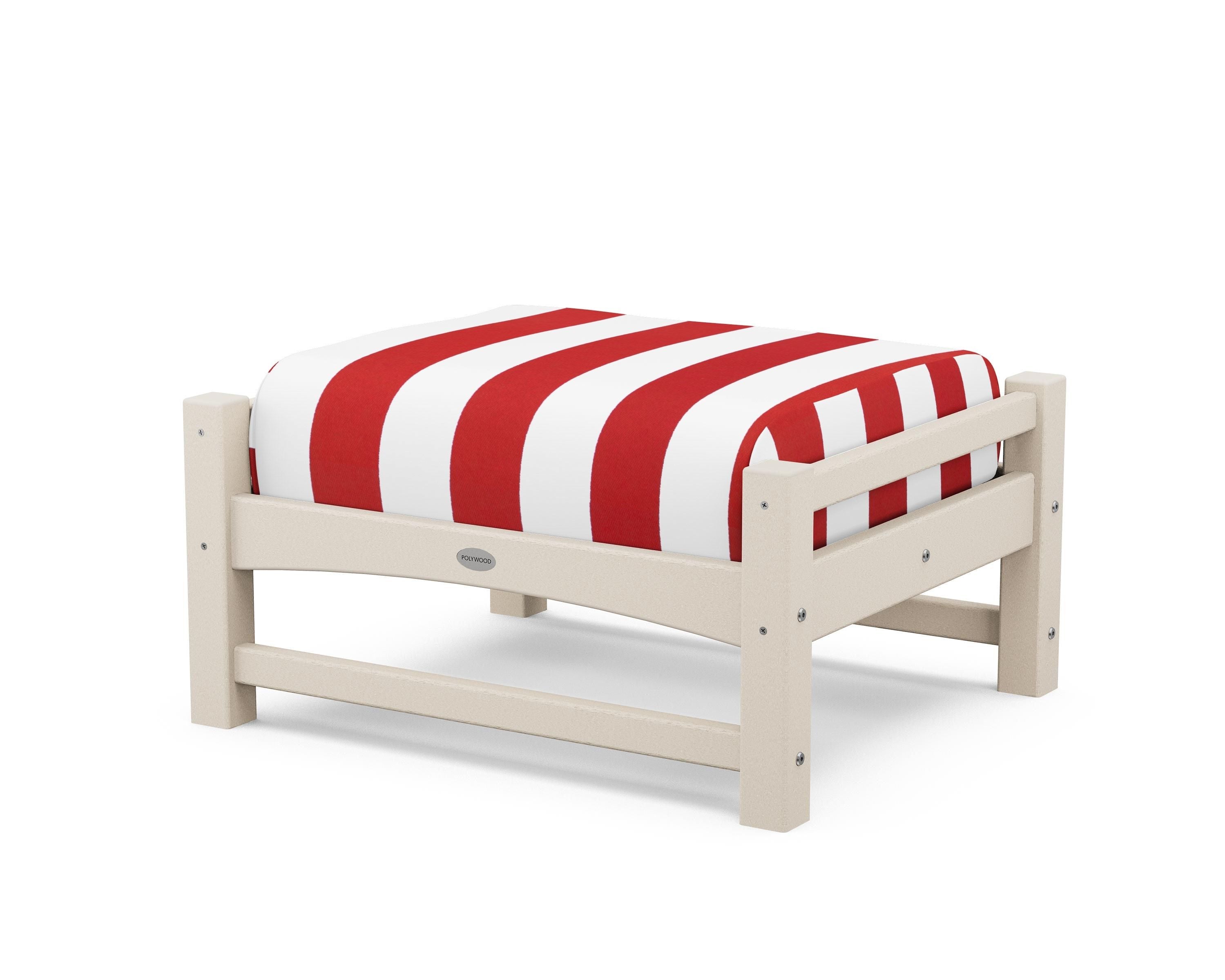 POLYWOOD® Club Ottoman in Sand / Cabana Stripe Crimson