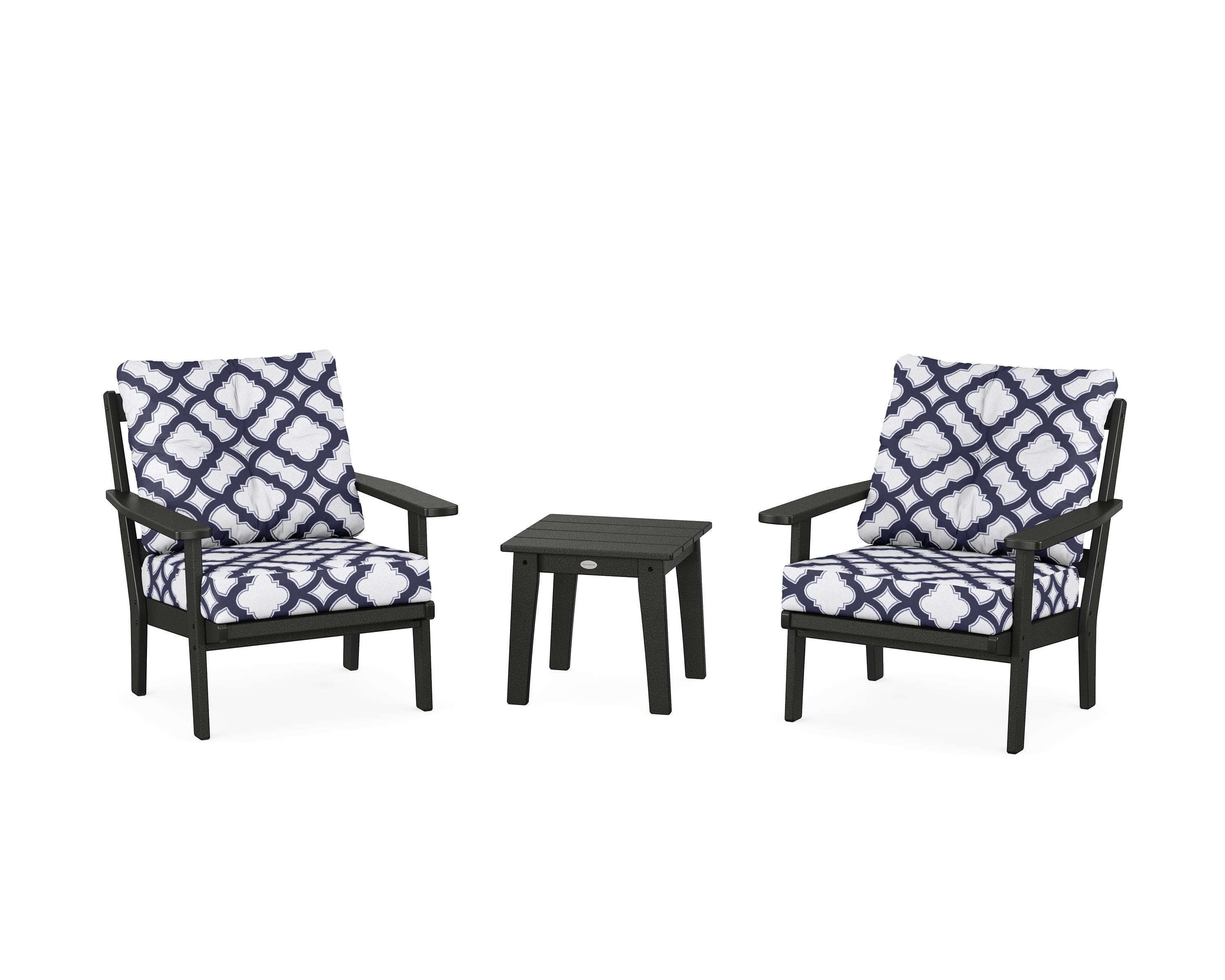 POLYWOOD® Prairie 3-Piece Deep Seating Set in Black / Trellis Navy