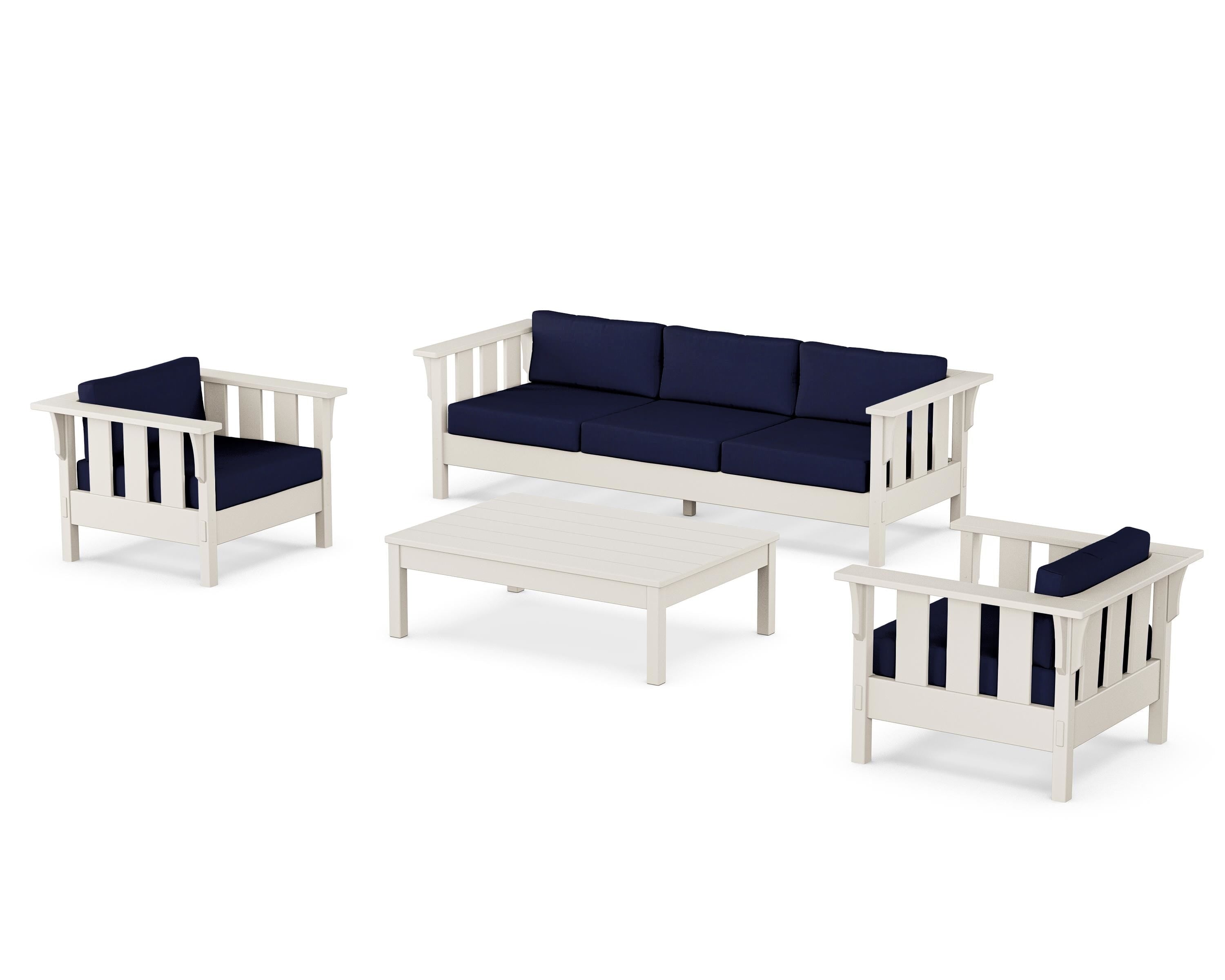 Martha Stewart by POLYWOOD® Acadia 4-Piece Deep Seating Set with Sofa in Sand / Navy
