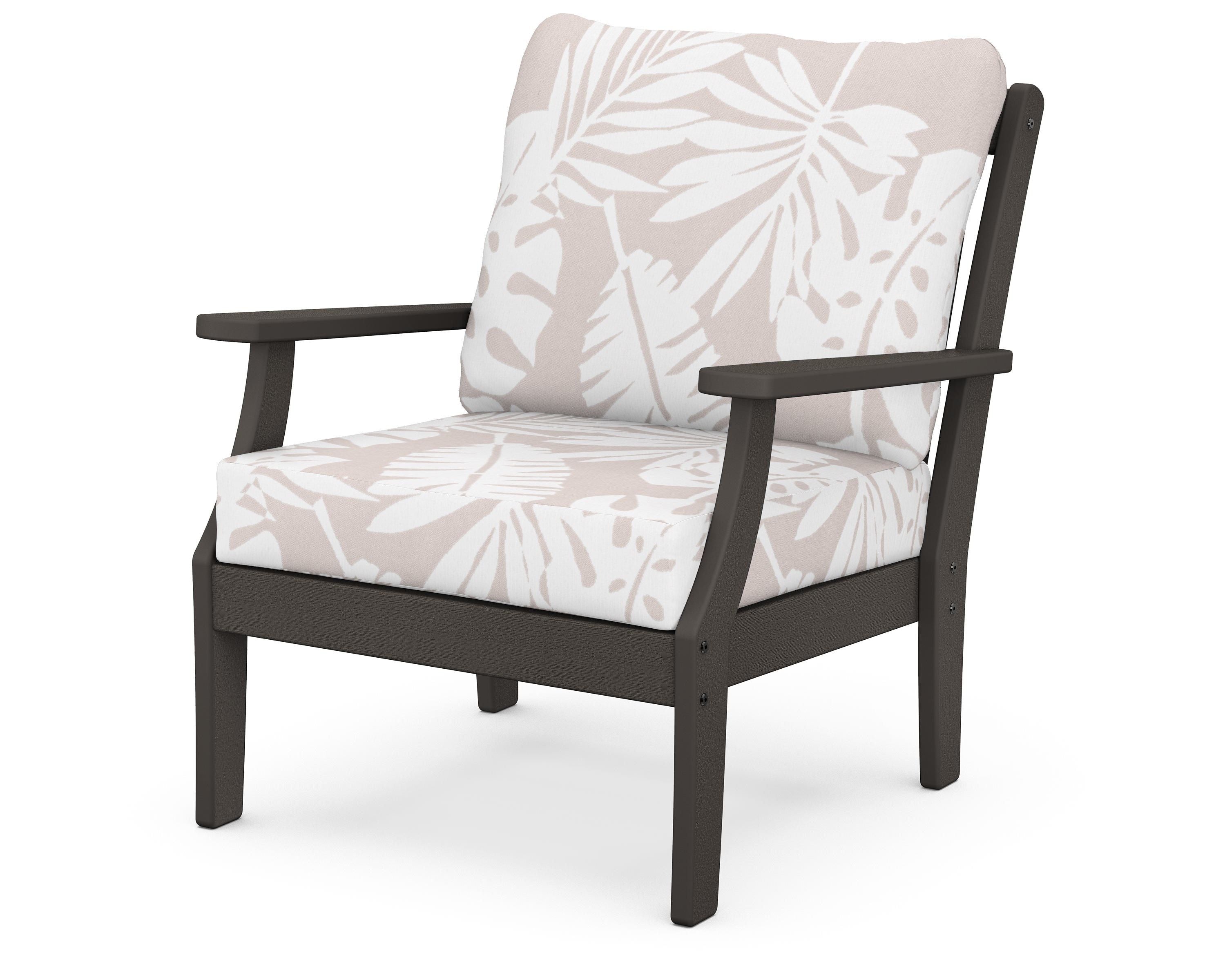 POLYWOOD® Braxton Deep Seating Chair in Vintage Coffee / Leaf Dune Burlap