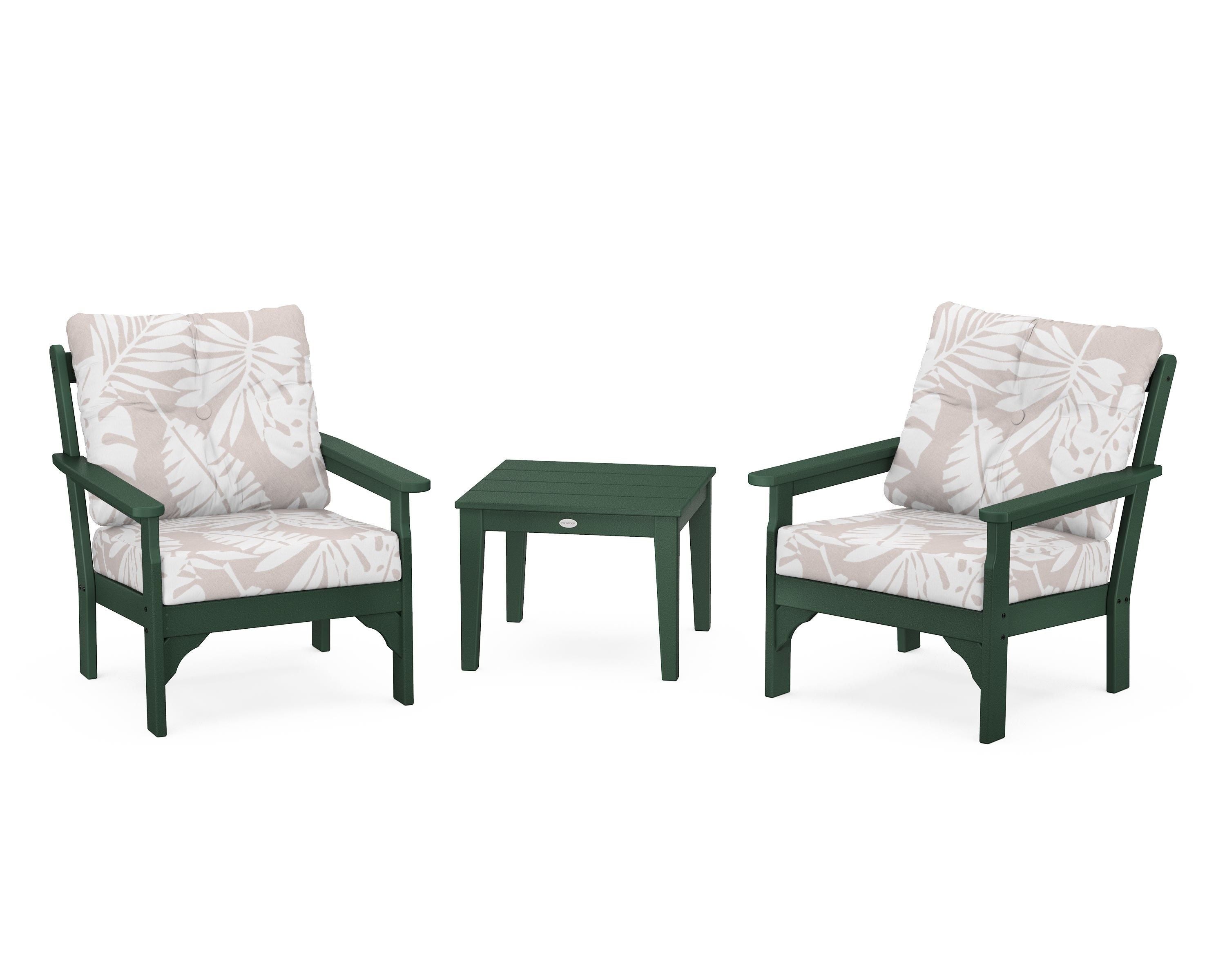 POLYWOOD® Vineyard 3-Piece Deep Seating Set in Green / Leaf Dune Burlap