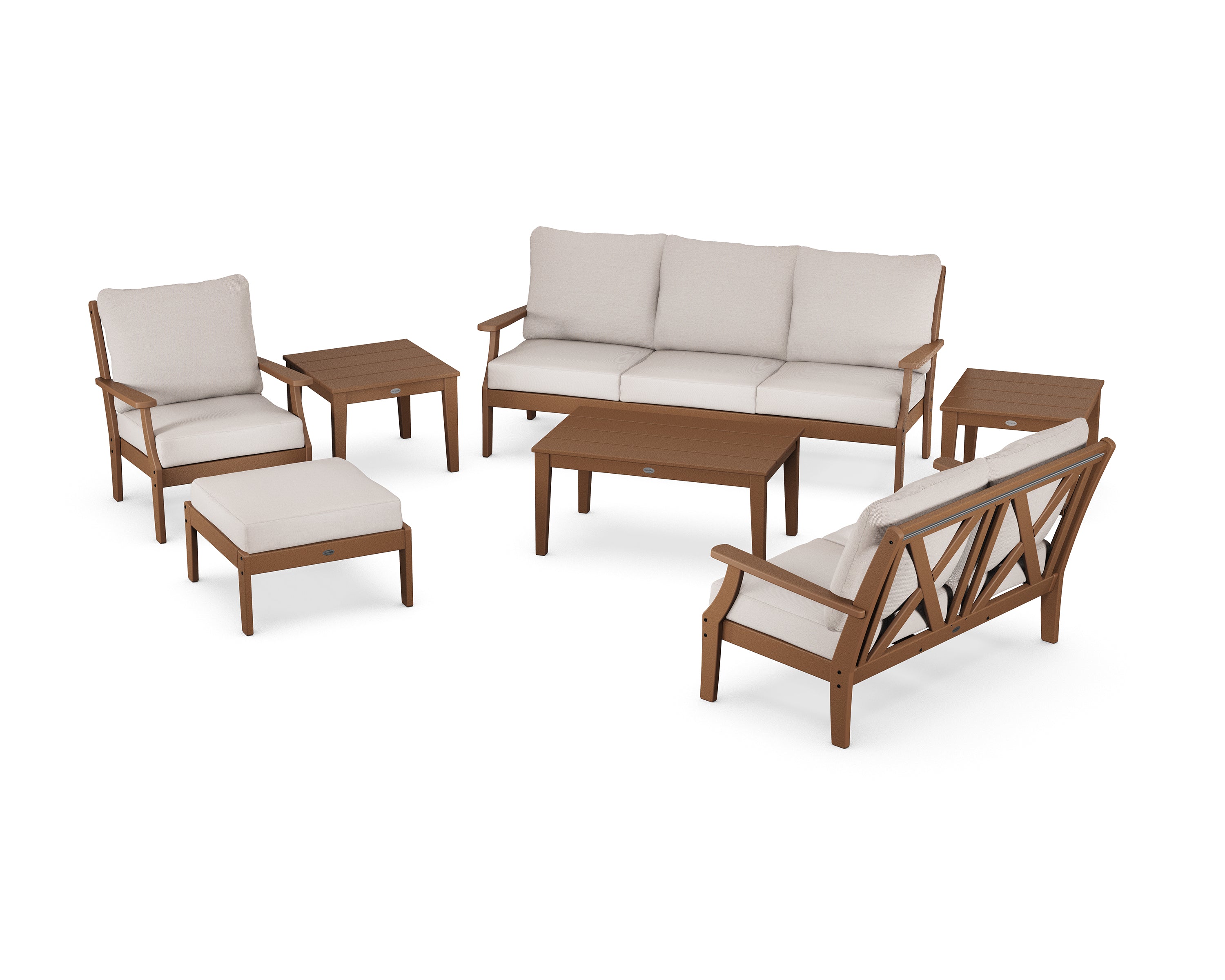 POLYWOOD® Braxton 7-Piece Deep Seating Set in Teak / Dune Burlap