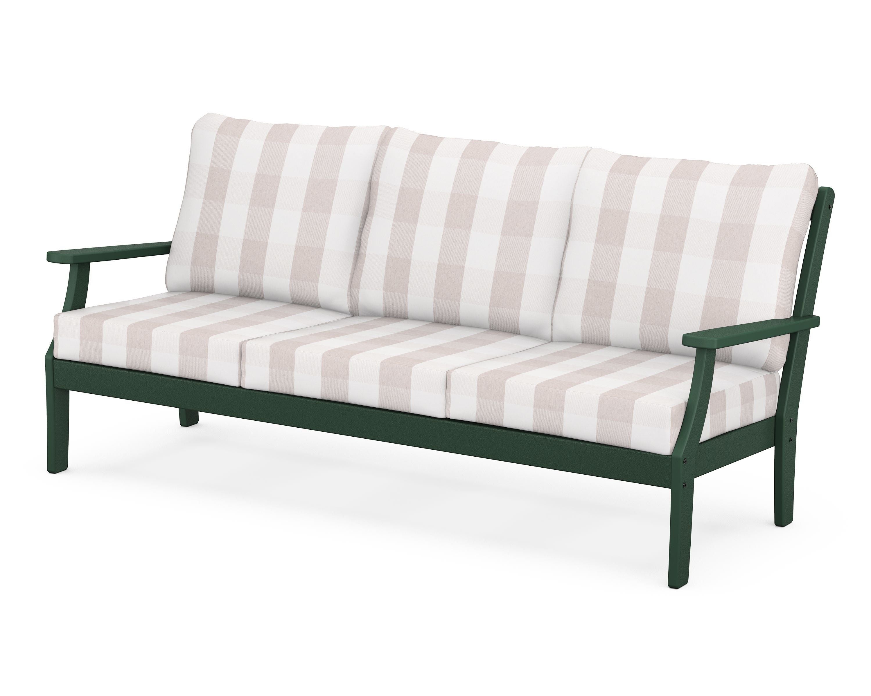 POLYWOOD® Braxton Deep Seating Sofa in Green / Buffalo Plaid Dune Burlap