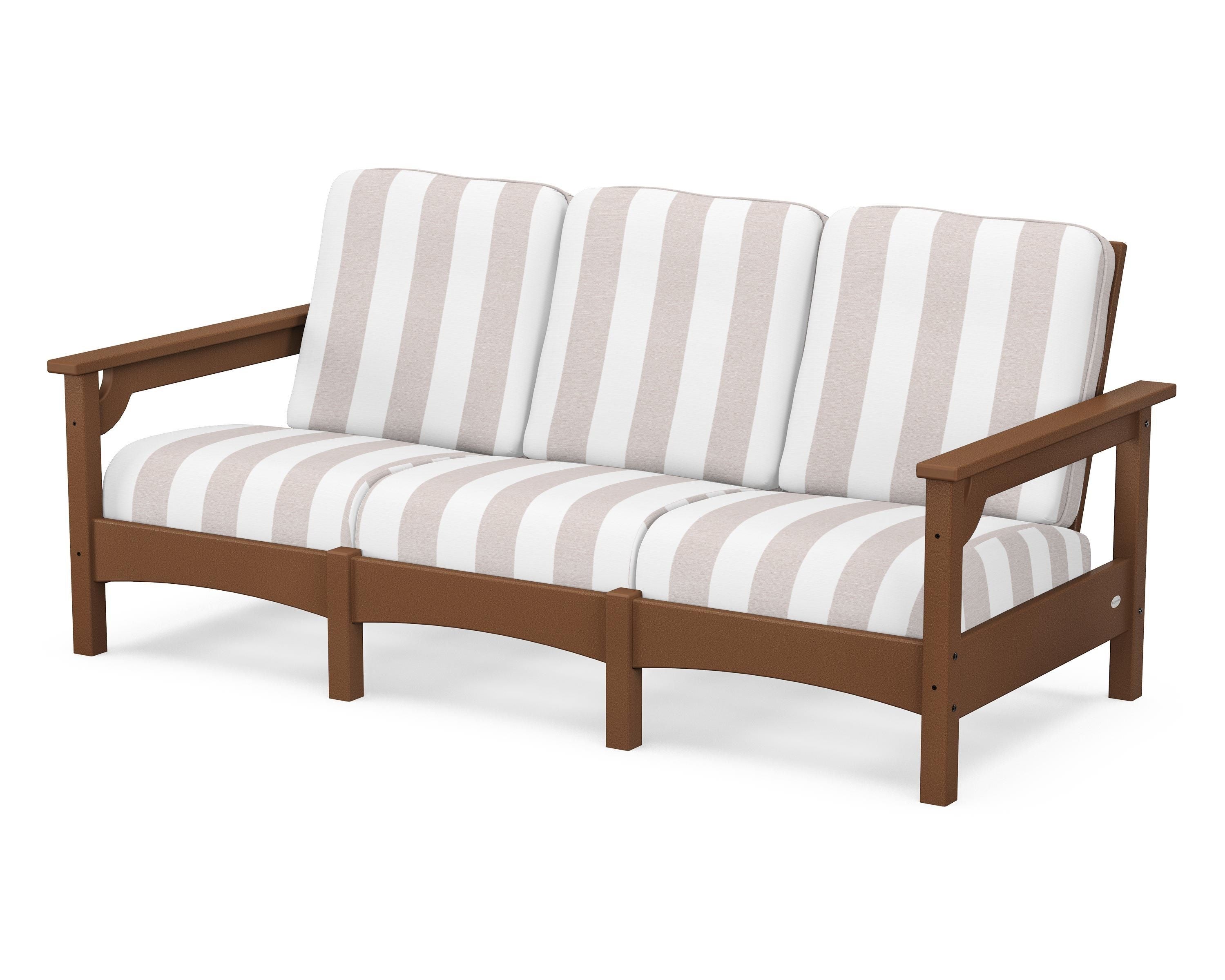POLYWOOD® Club Sofa in Teak / Cabana Stripe Dune Burlap