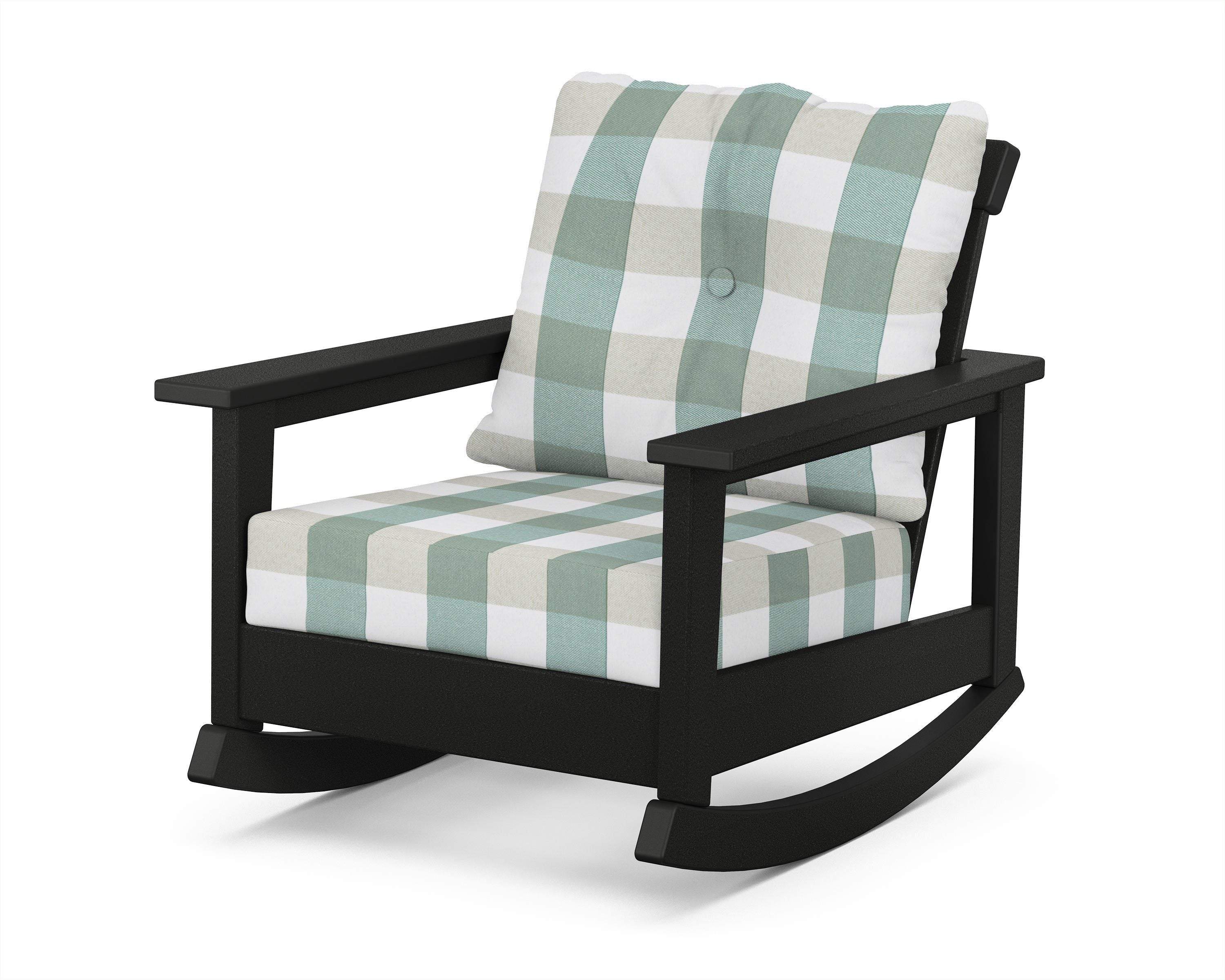 POLYWOOD® Prescott Deep Seating Rocking Chair in Black / Buffalo Plaid Glacier Spa