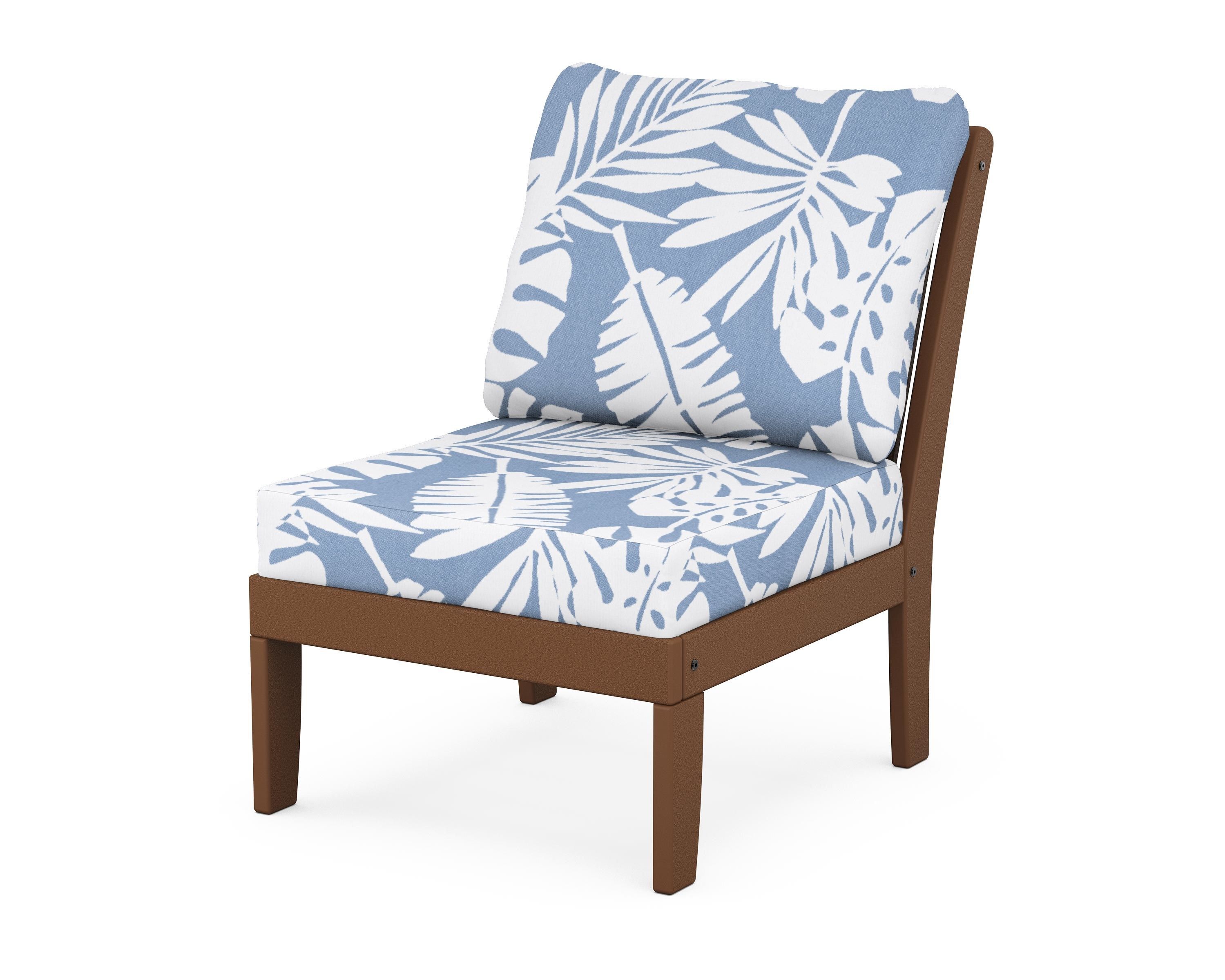 POLYWOOD® Braxton Modular Armless Chair in Teak / Leaf Sky Blue