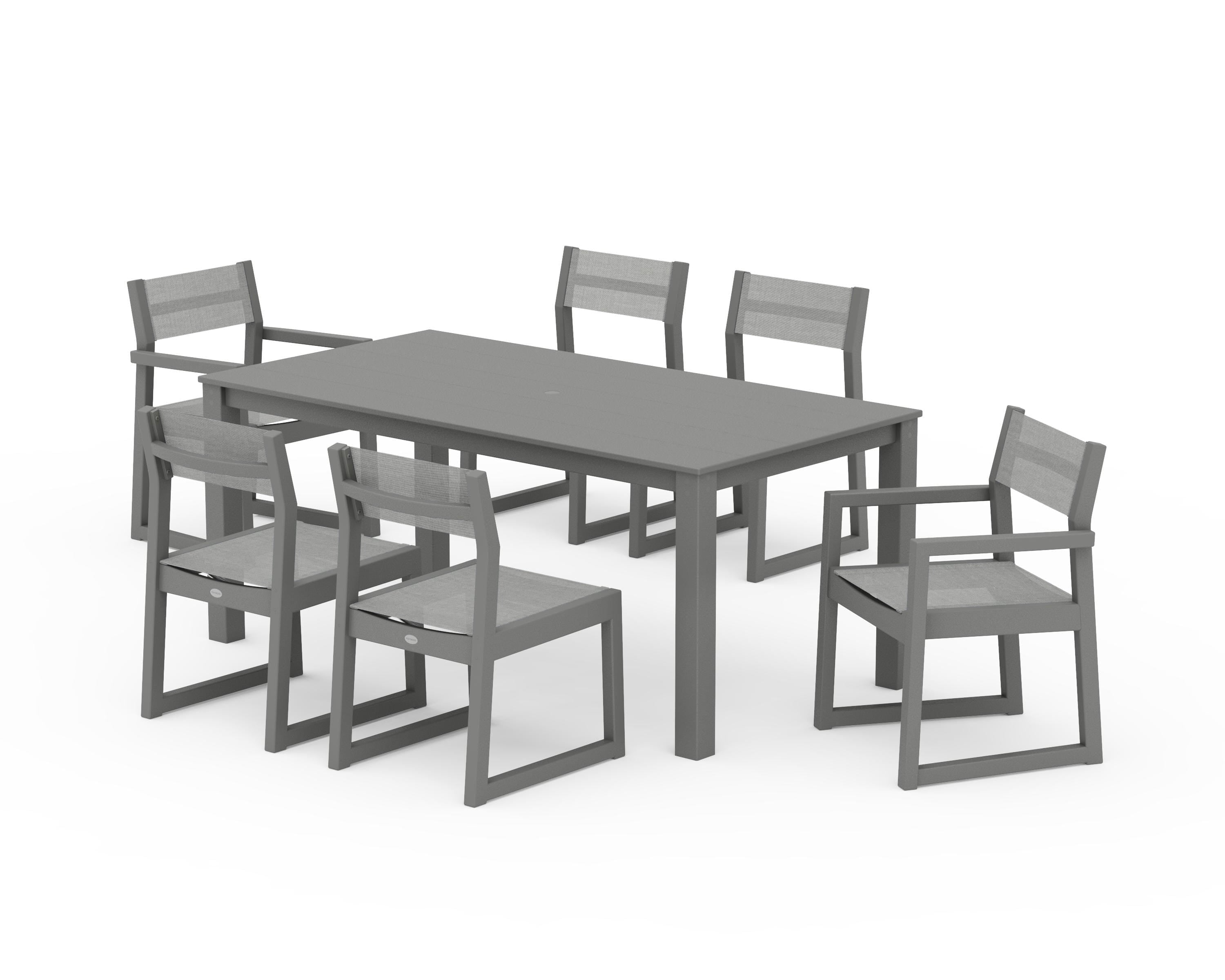 POLYWOOD® EDGE Sling 7-Piece Parsons Dining Set in Slate Grey / Metallic Sling
