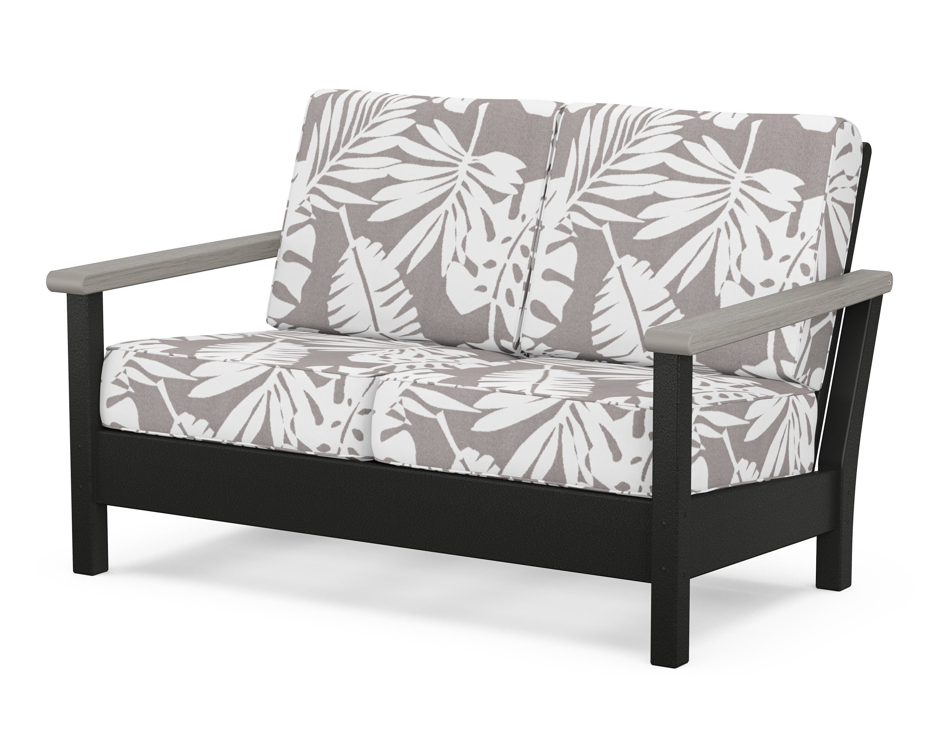POLYWOOD® Harbour Deep Seating Loveseat in Black / Driftwood / Leaf Grey Mist