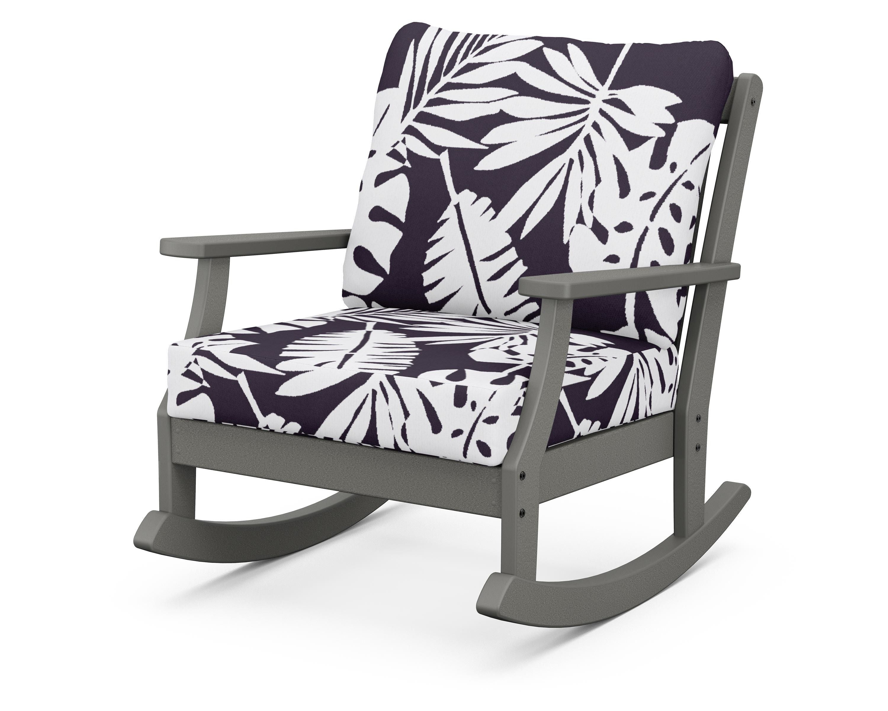 POLYWOOD® Braxton Deep Seating Rocking Chair in Slate Grey / Leaf Navy
