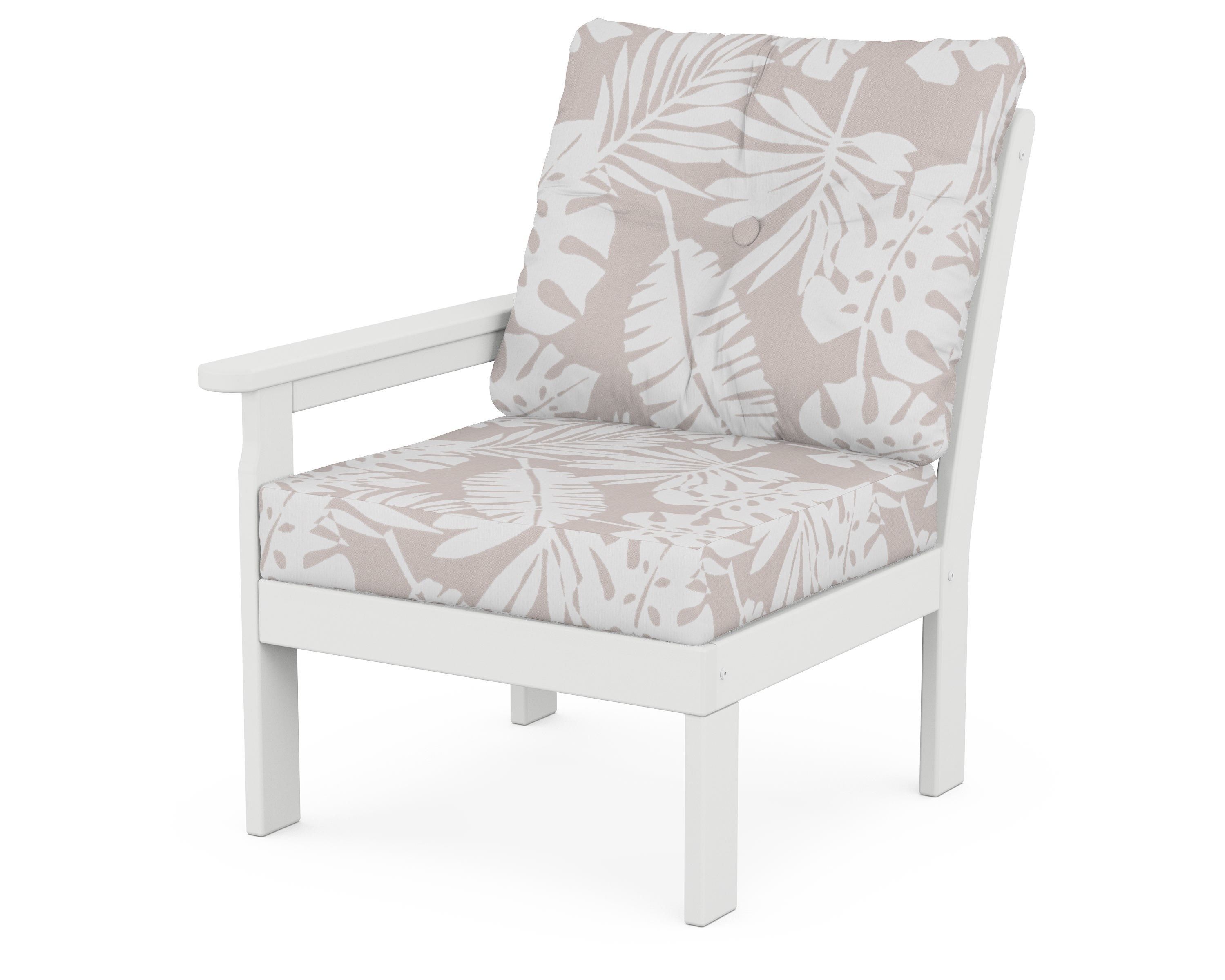 POLYWOOD® Vineyard Modular Left Arm Chair in White / Leaf Dune Burlap