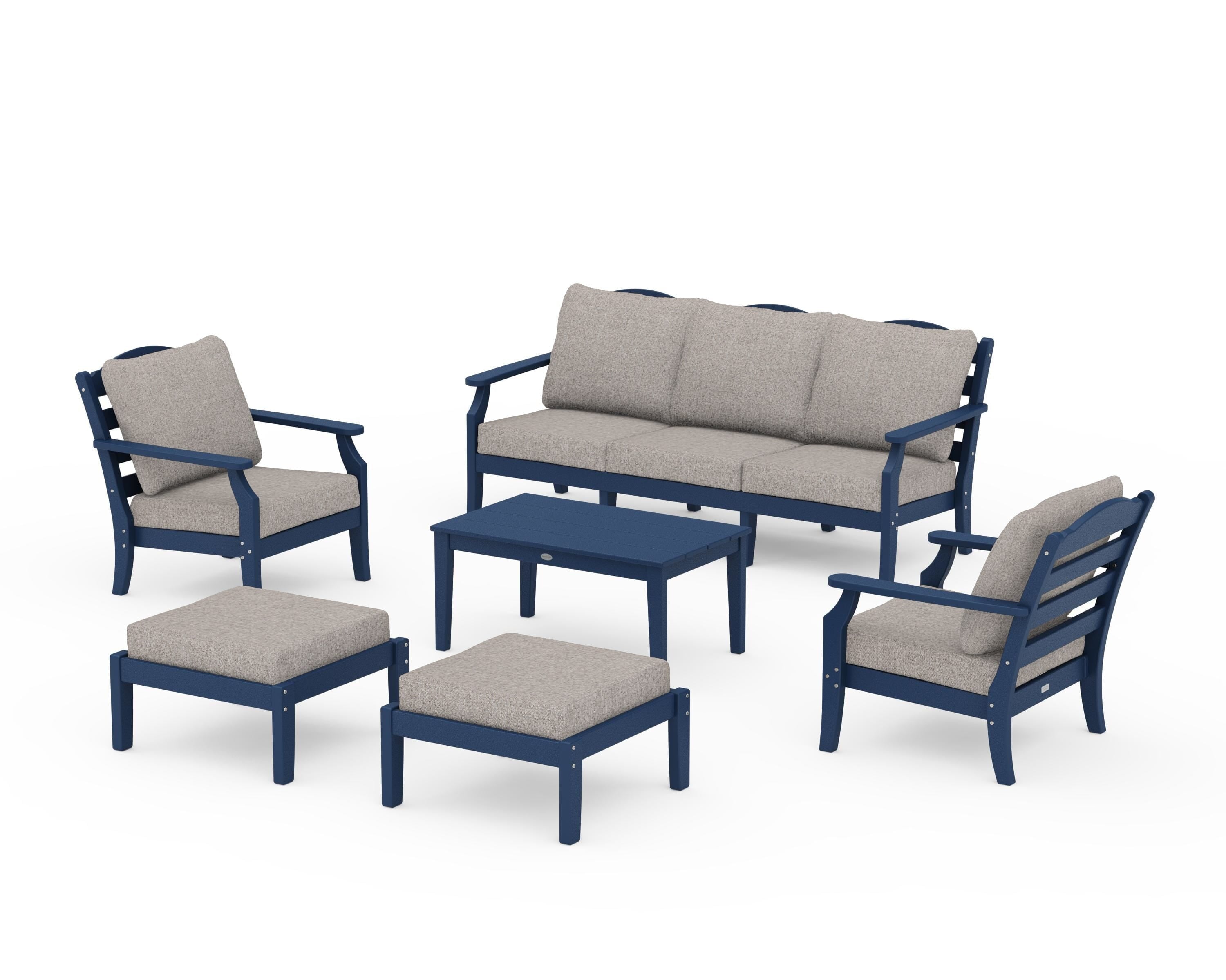 Draper James™ by POLYWOOD® Savannah 6-Piece Lounge Sofa Set in Navy / Weathered Tweed