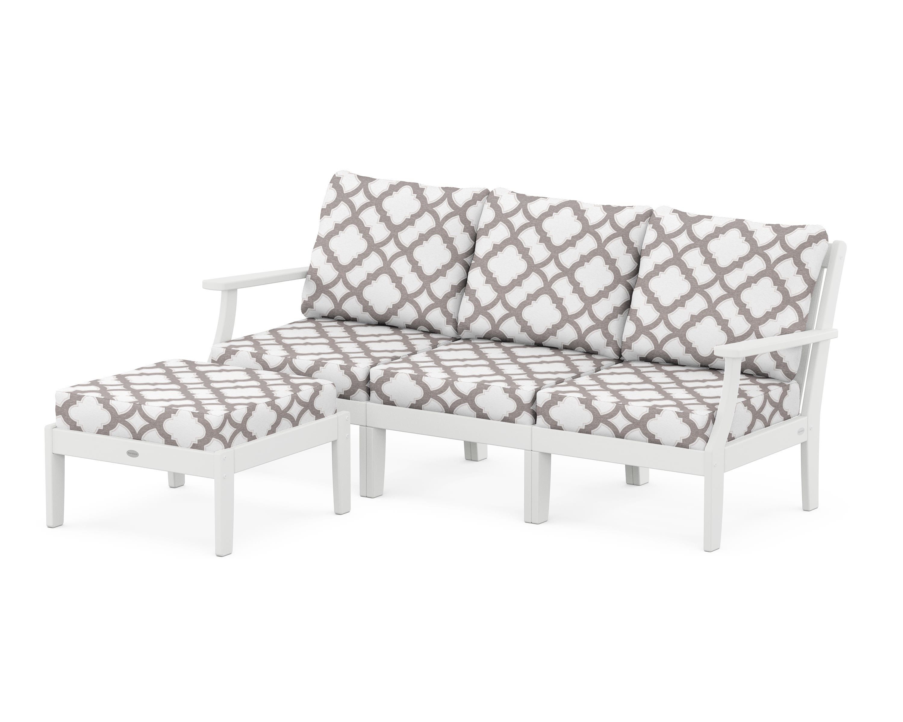 POLYWOOD® Braxton Modular 4-Piece Deep Seating Set with Ottoman in White / Trellis Grey Mist