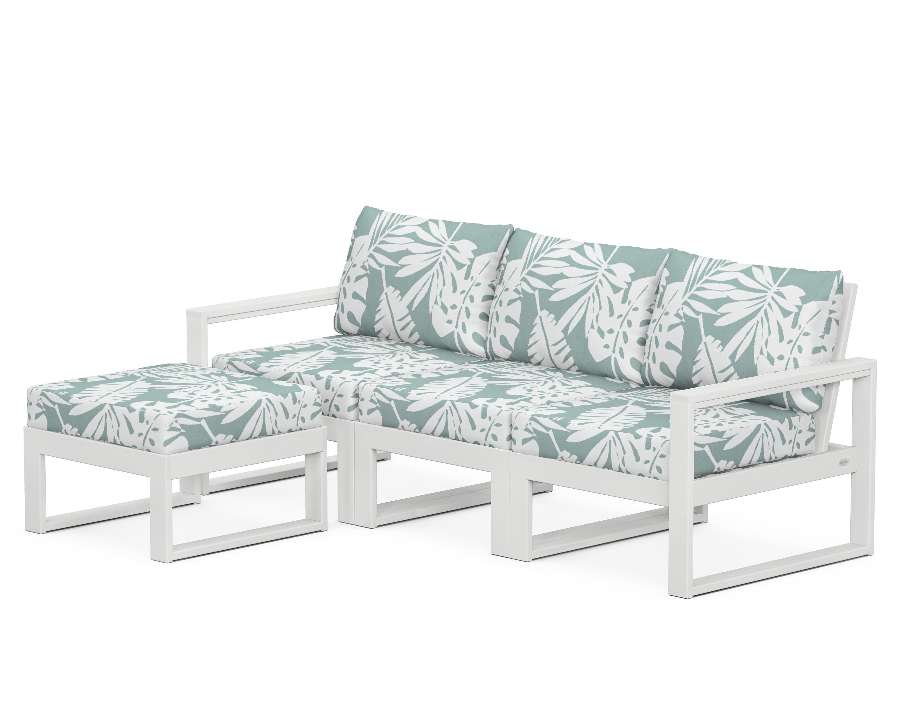 POLYWOOD® EDGE 4-Piece Modular Deep Seating Set with Ottoman in White / Leaf Glacier Spa