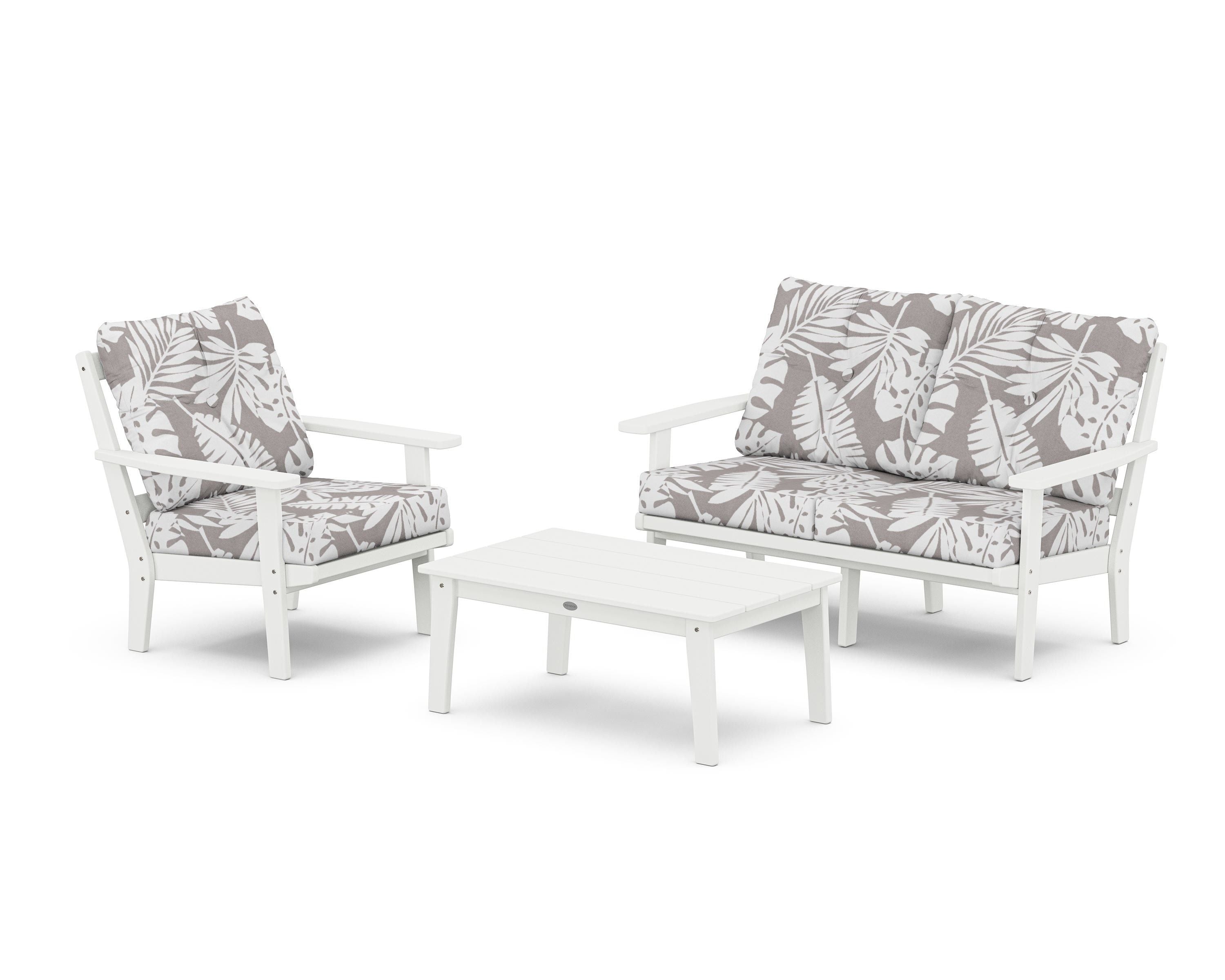 POLYWOOD® Prairie 3-Piece Deep Seating Set with Loveseat in White / Leaf Grey Mist