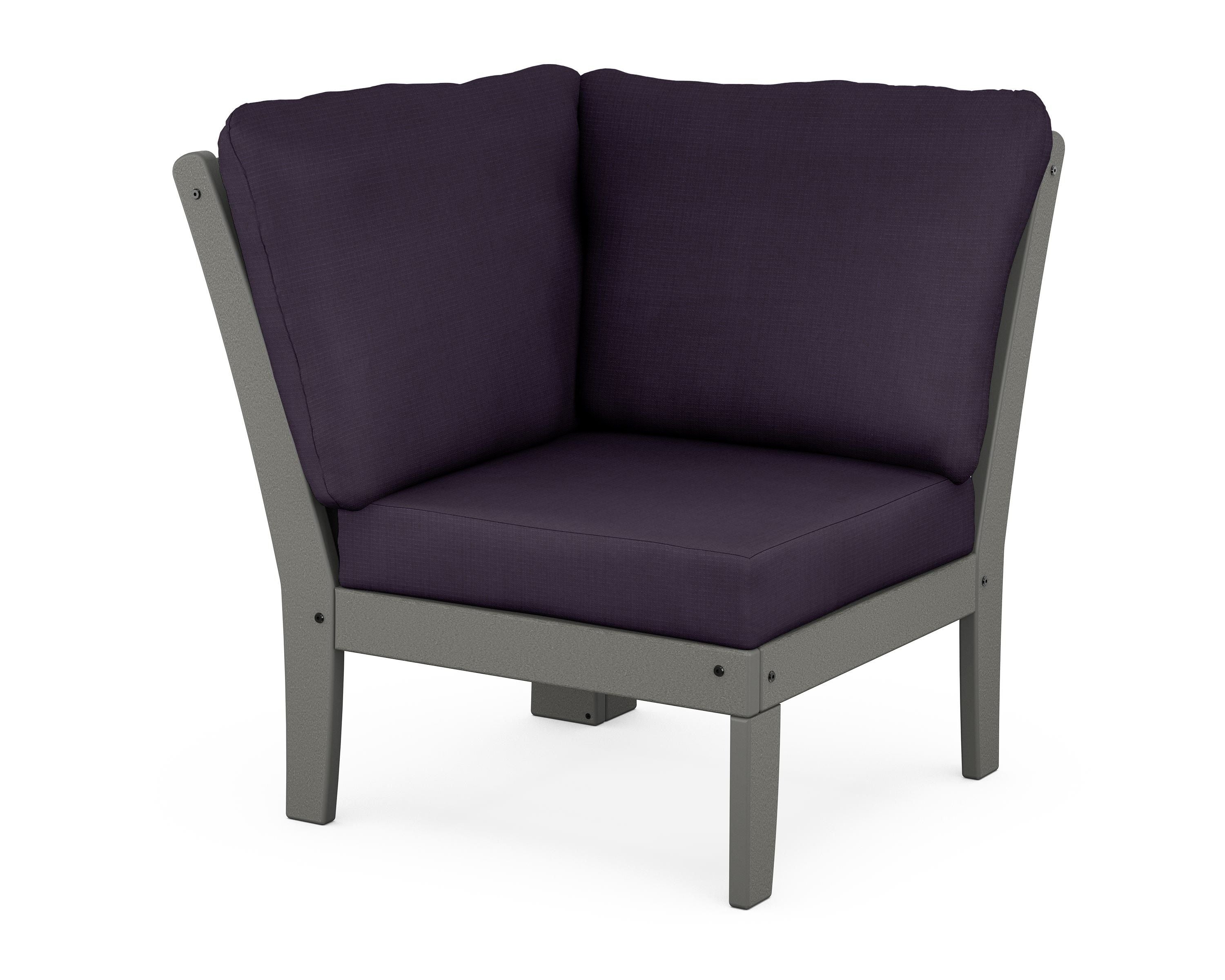 POLYWOOD® Braxton Modular Corner Chair in Slate Grey / Navy Linen